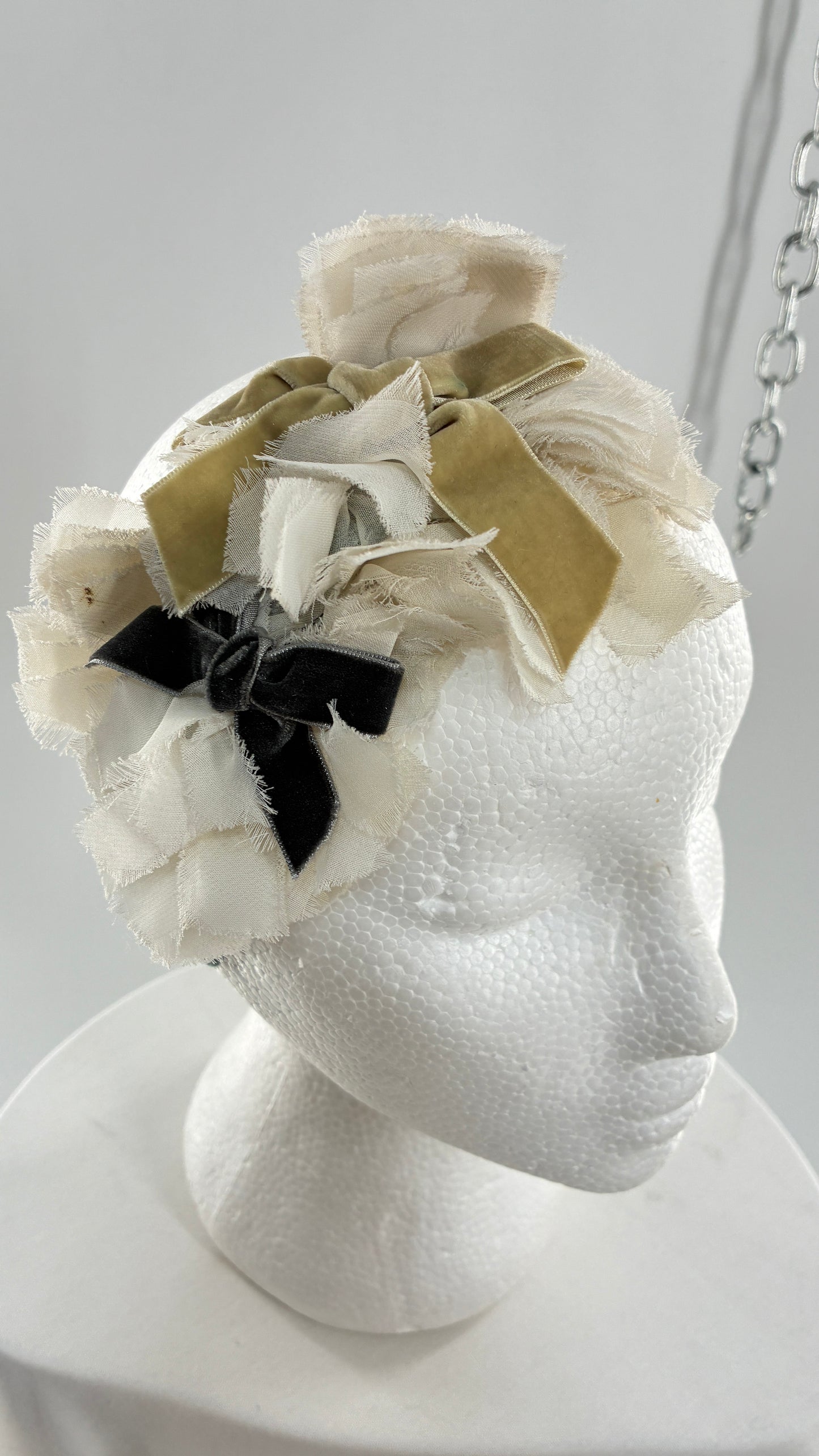 Vintage FARMER Handmade Blue Knit Headband with Velvet Bow Appliqués