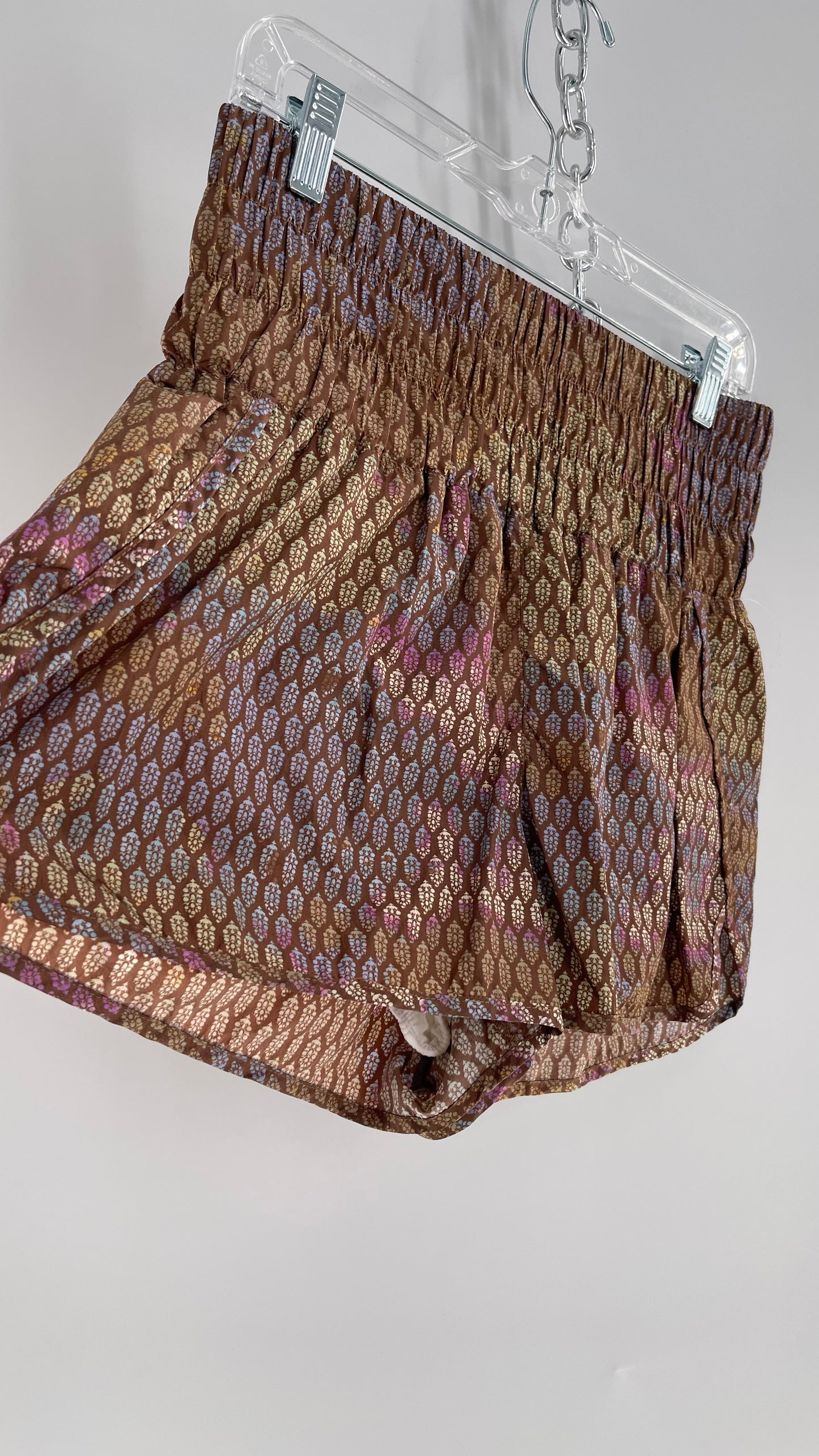 Free People Brown Patterned Parachute Shorts with Wide Waist Band (Large)