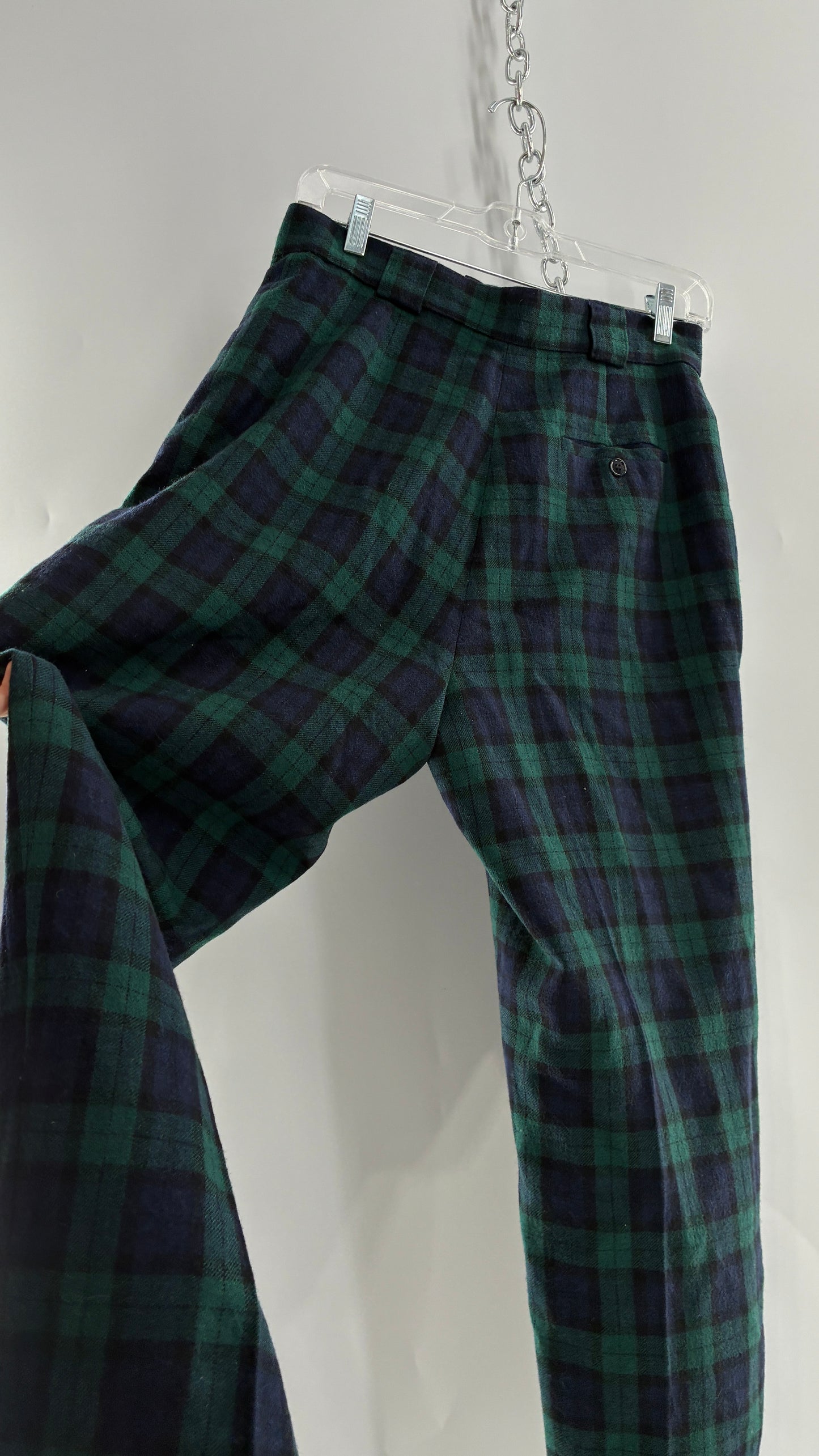 Vintage Collectible Gold by GIORGIO SANT’ANGELO 100% Wool Plaid Navy and Green Trouser (10)