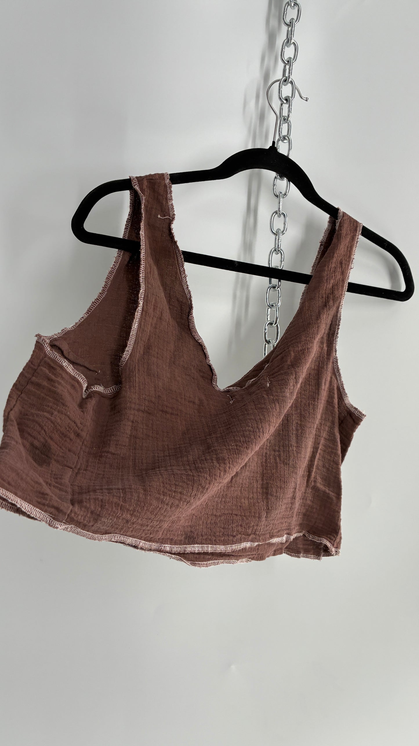 Urban Outfitters White Cotton/Gauze Cropped Tank (Large)