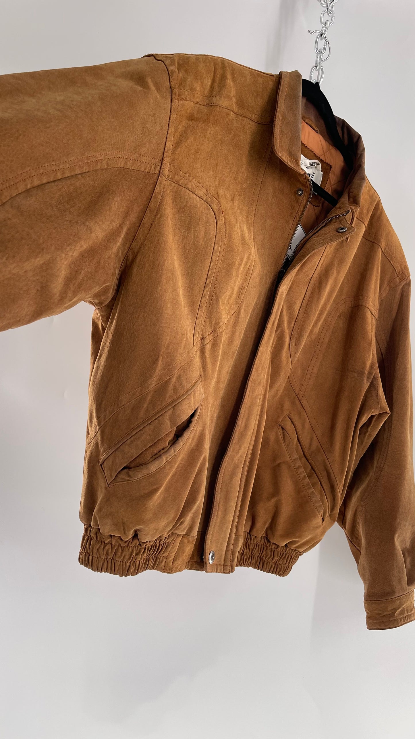 GITANO Vintage Camel Brown Genuine Leather Bomber Jacket (Large)