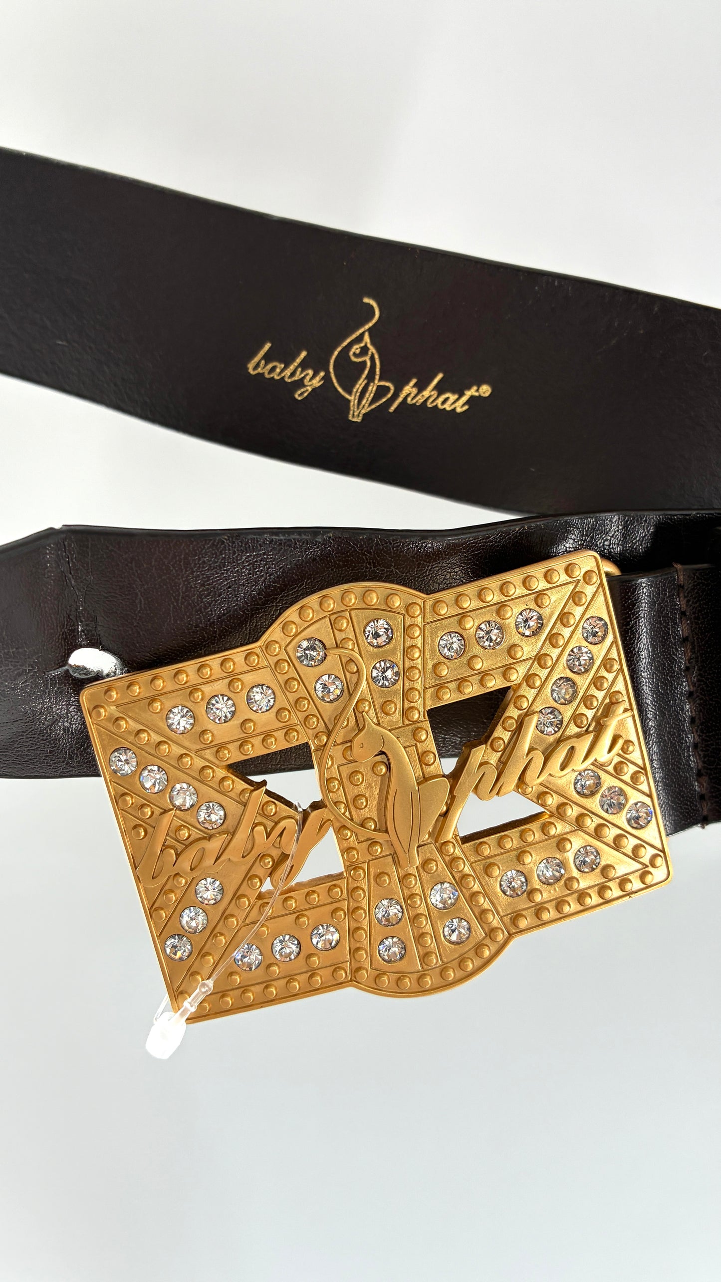 Vintage BABYPHAT Dark Brown Leather Belt with Iconic Gold Buckle
