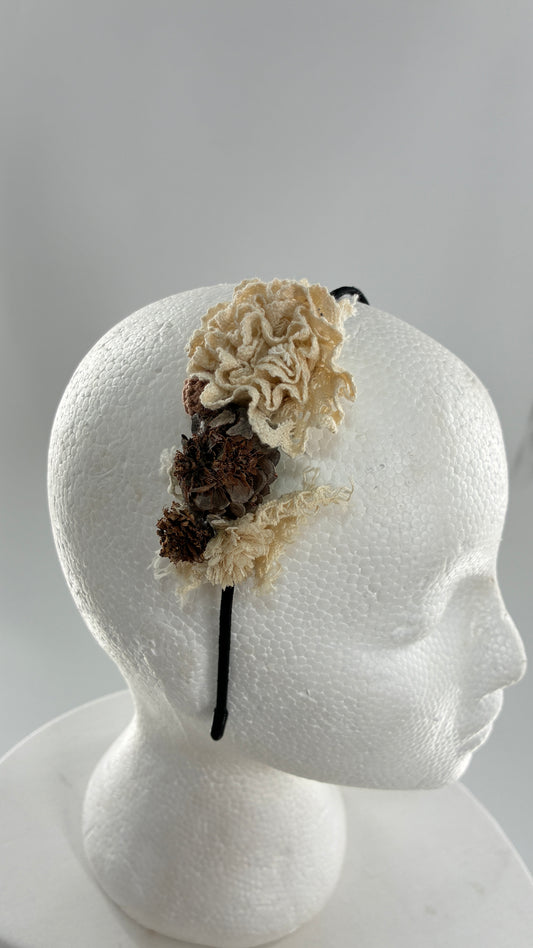 Vintage FARMER Handmade Discrete Headband with Crochet and Pine Appliqués