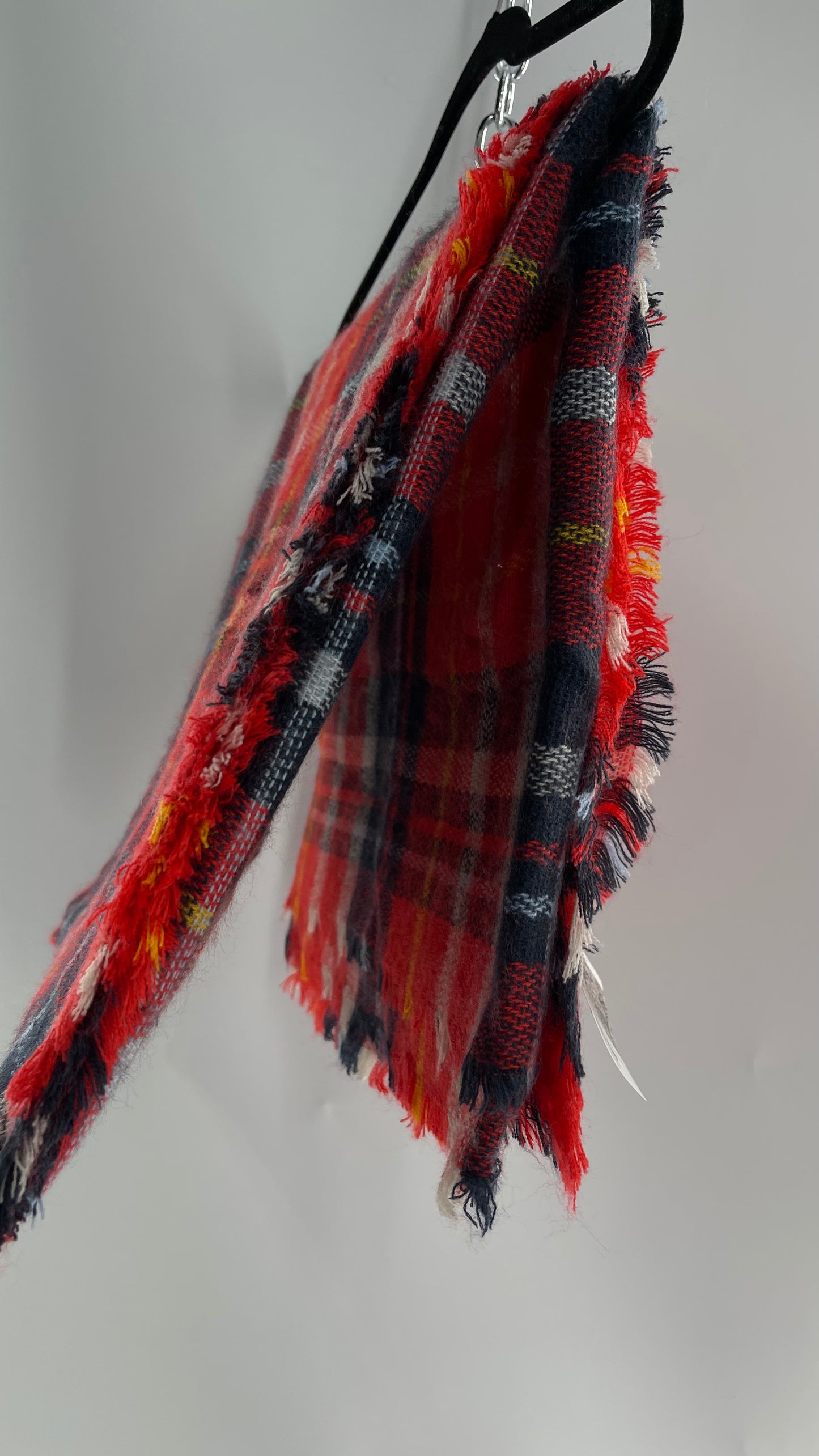 Free People Red Plaid Large Thick Scarf