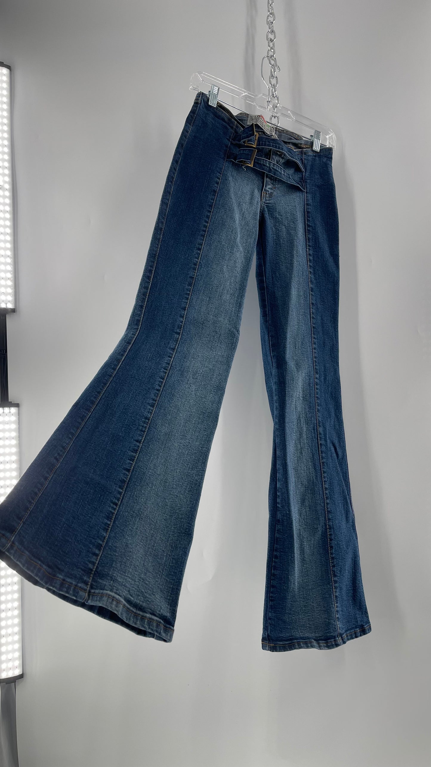 Vintage NewMax Two Toned Paneled Brazilian Jeans with Buckle Jean Strap Closure and Flared Hem (8)