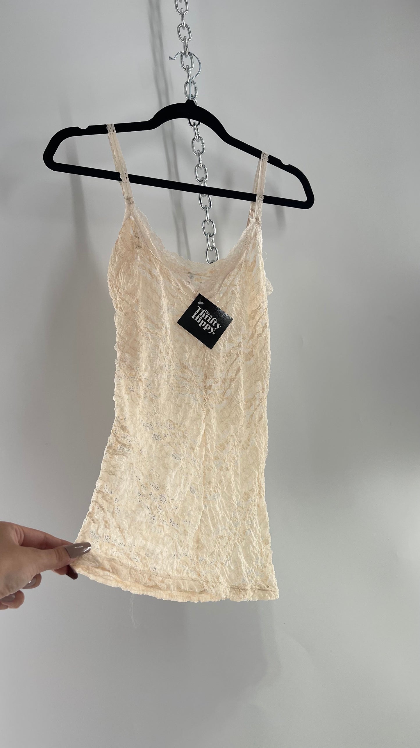 Vintage A La Slips Off White Beige Lace Camisole Tank Top (Medium)