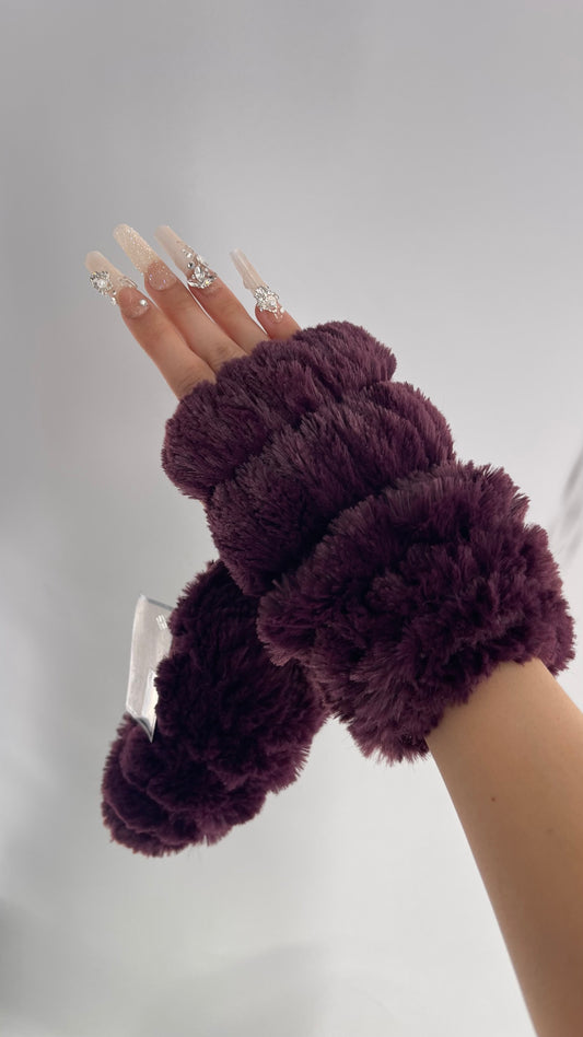 Free People Faux Fur Purple Bubble Fingerless Gloves