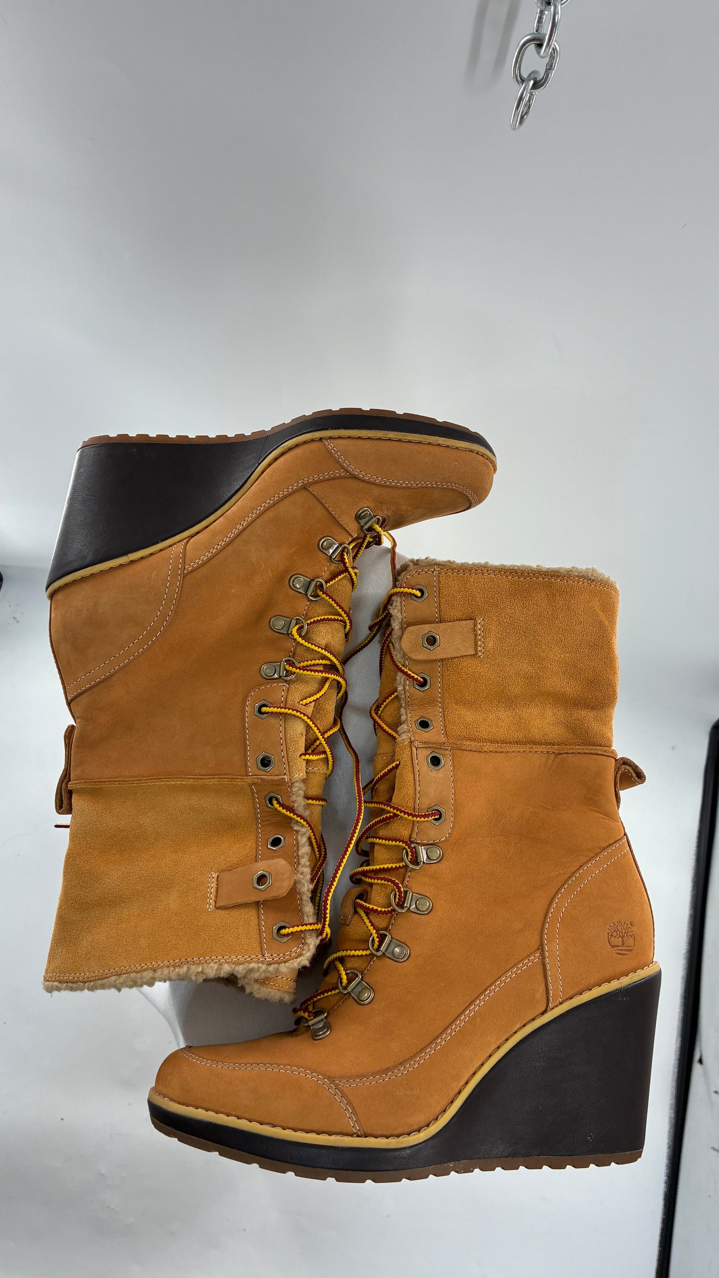 Vintage TIMBERLAND Wedge Boots Suede Leather Tie Up Heels (7.5)