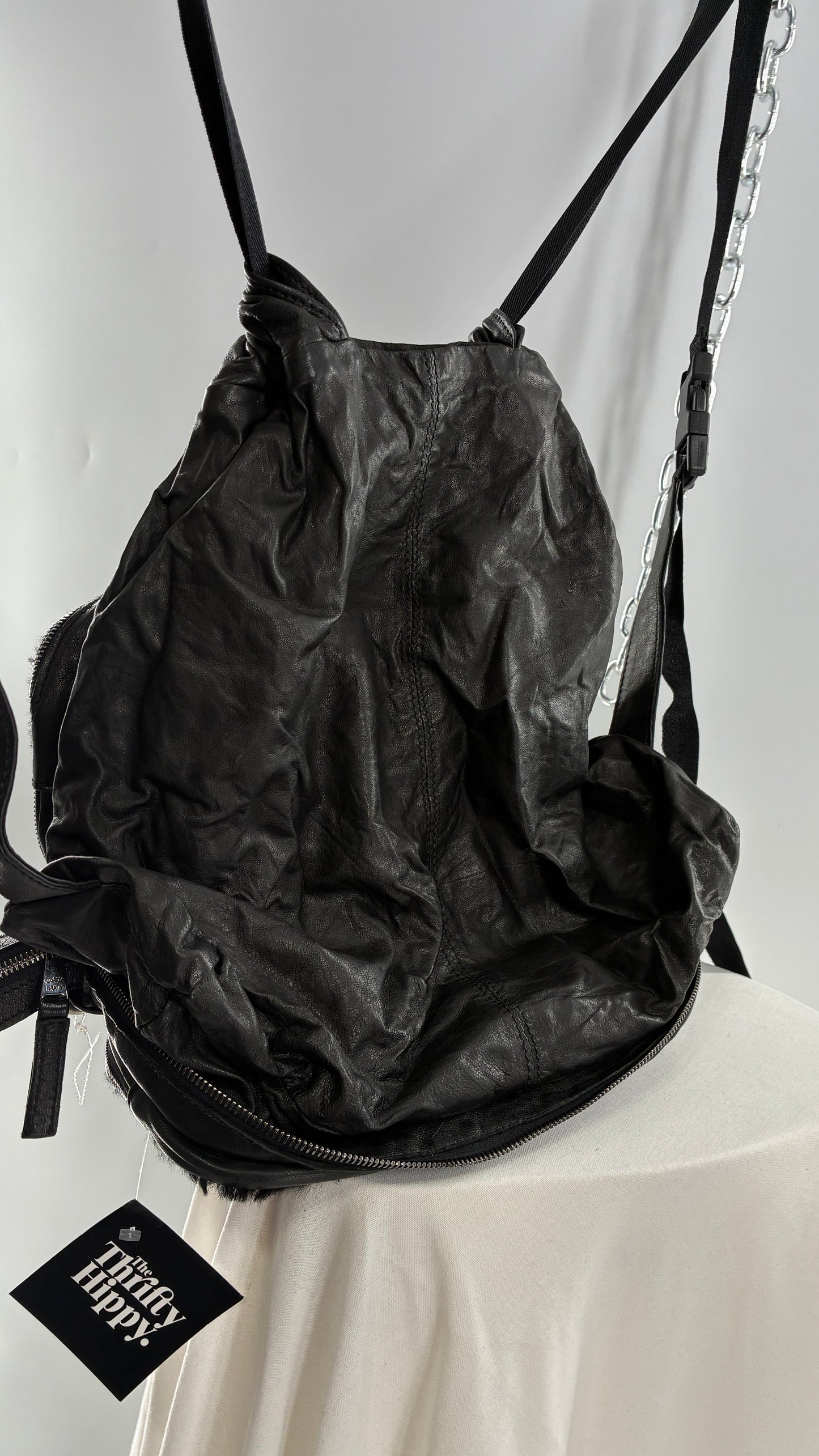 GIORGIO BRATO Black Lamb Leather Convertible Shoulder Bag and Backpack