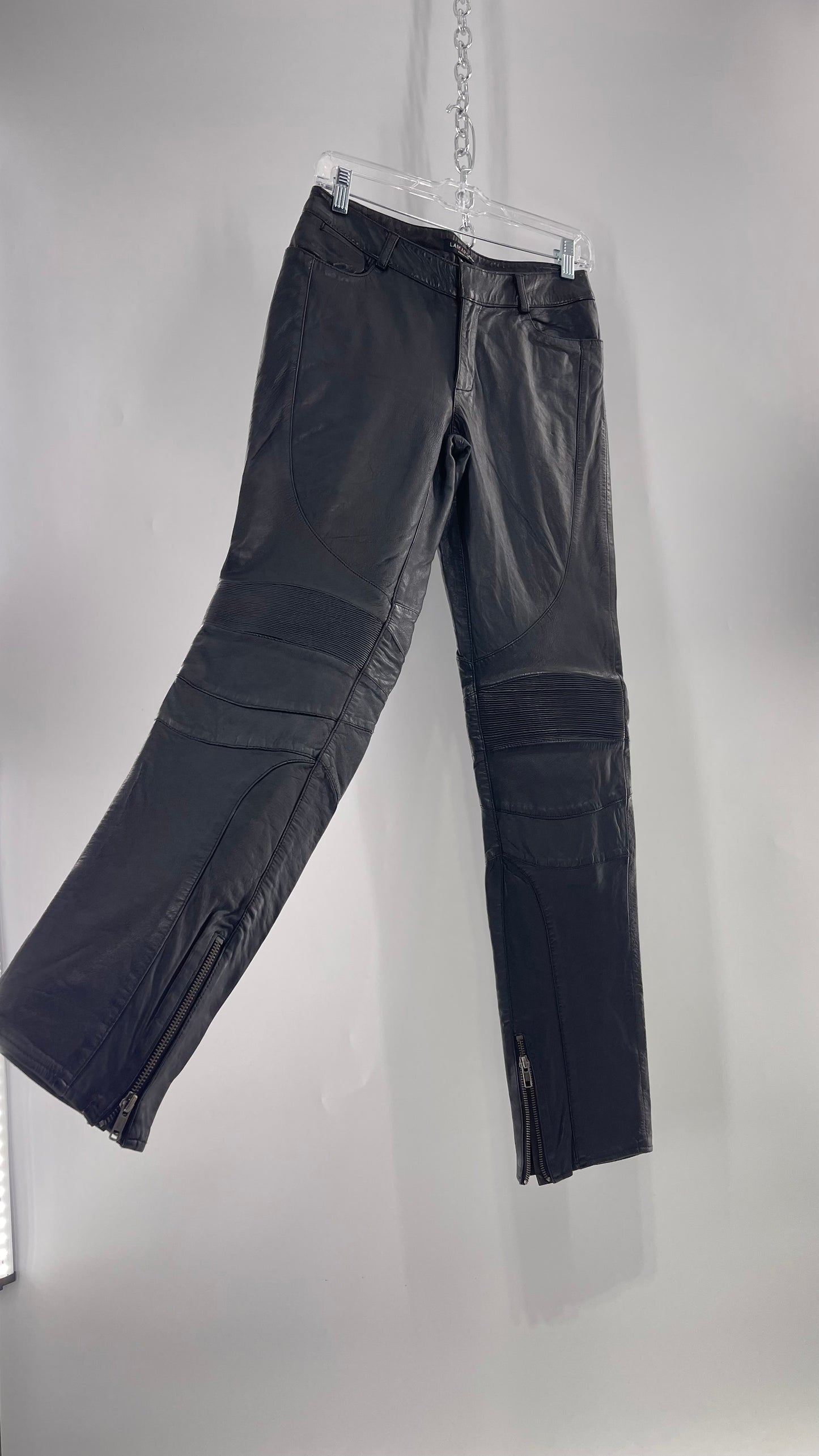 LAMARQUE 1990s Collection Vintage Black Leather Moto Style Pant with Panels, Ribbing and Zipper Details (6)
