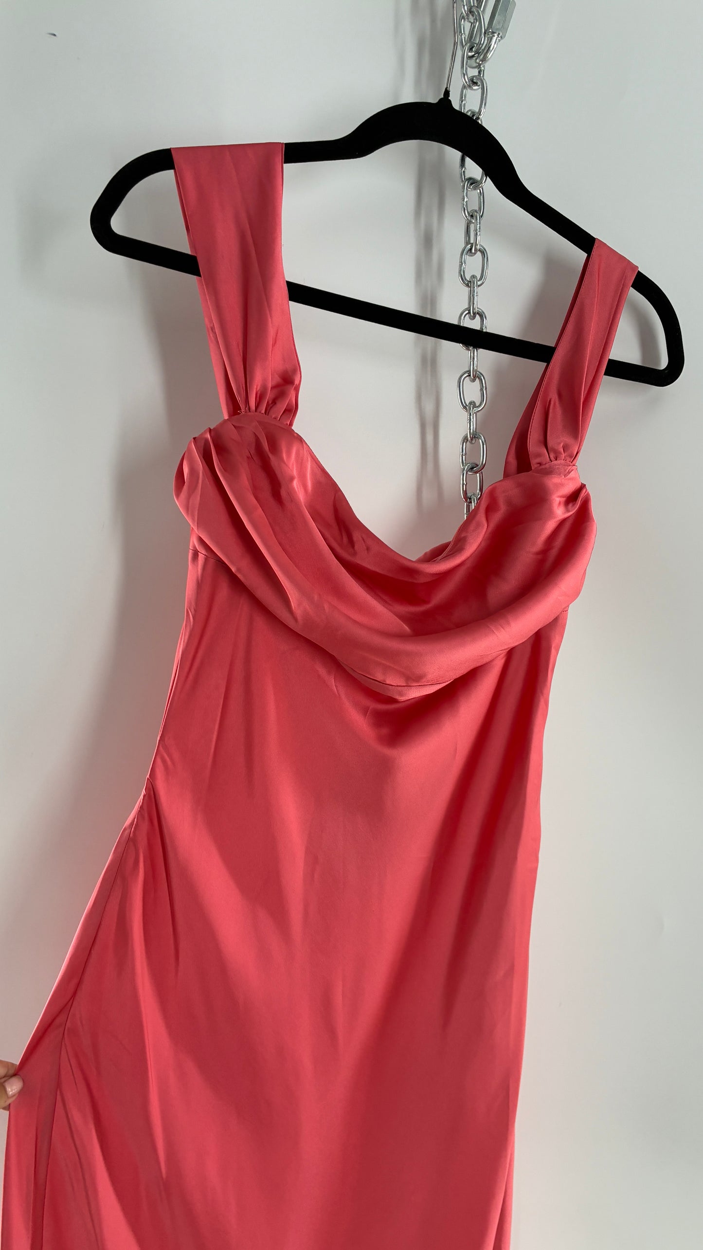 BEGINNINGS Coral Pink Gown with Draped Bust and Tags Attached  (6)