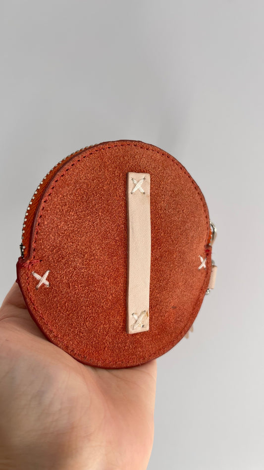 Free People Orange Suede Leather Round Belt Coin Pouch