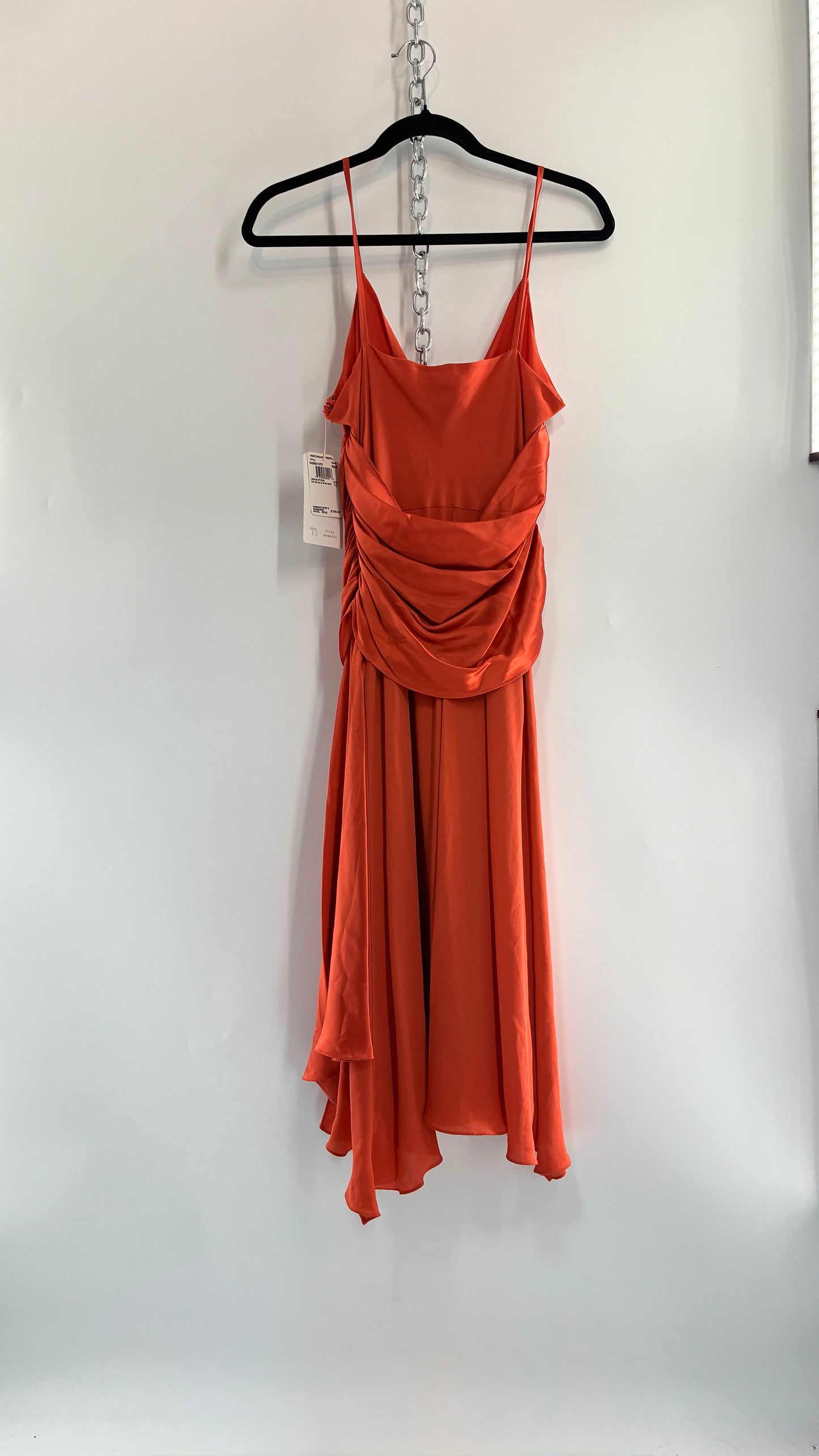 Deadstock Vintage PAPELL BOUTIQUE 100% Silk Tangerine Midi Dress with Ruched Bodice (12)