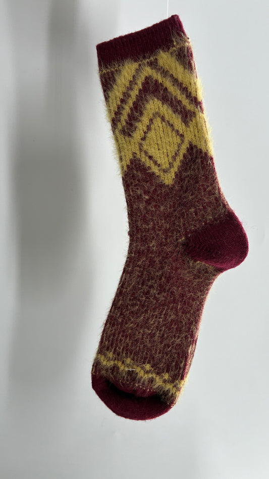 Free People Maroon and Yellow Patterned Knit Socks