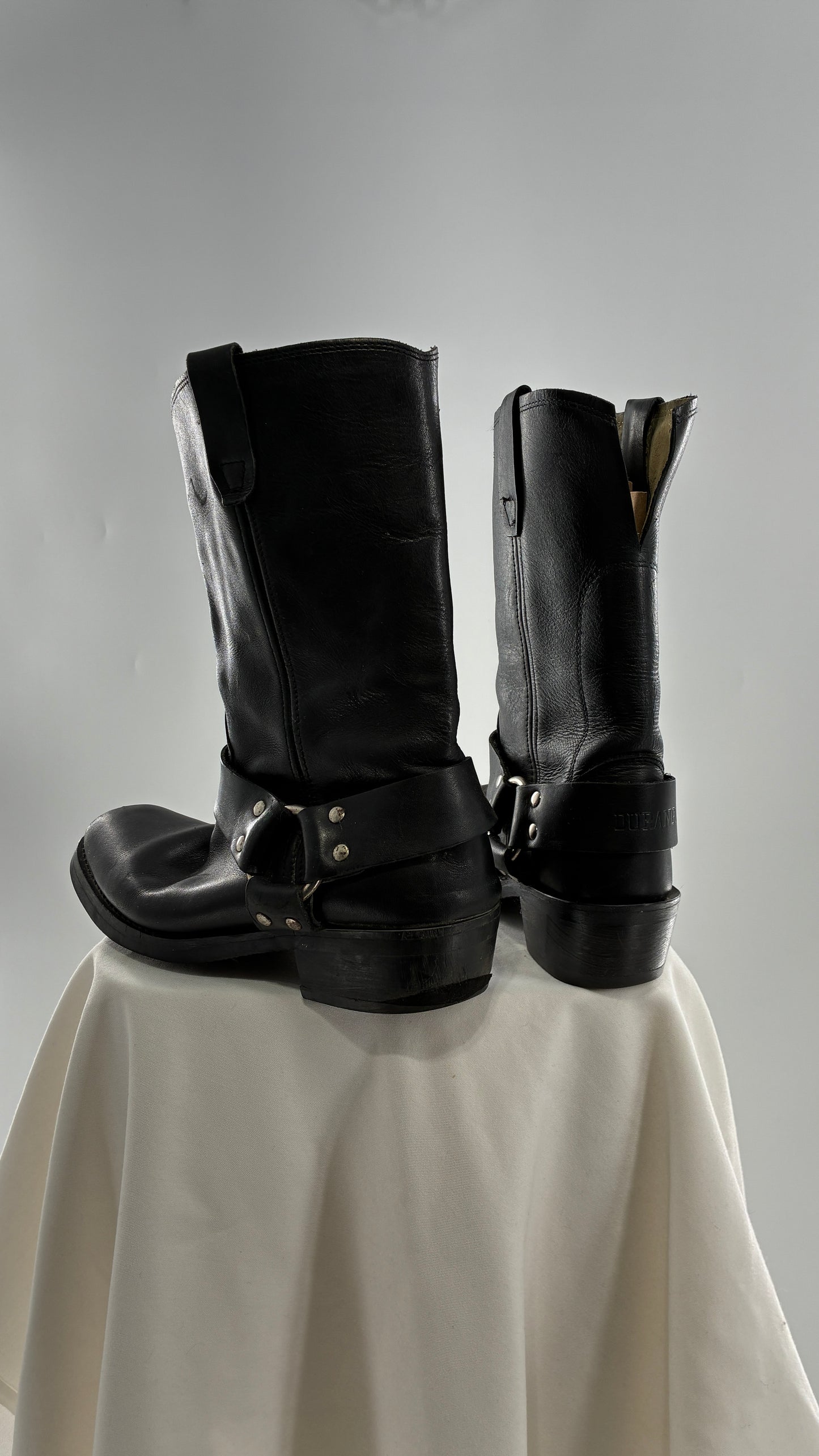 Vintage Mismatched Black Heavy Duty Leather Motorcycle Boots (8,9?)