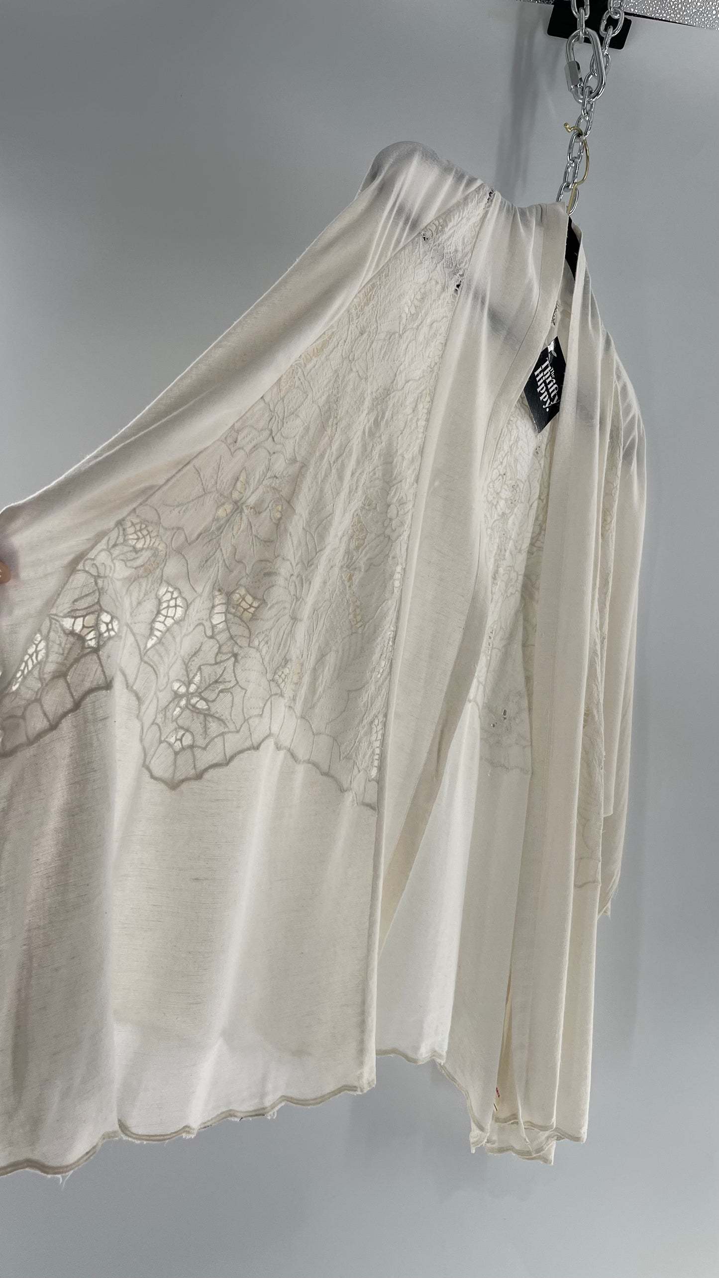 Intimately Free People Linen/Cotton White Cape with Embroidery Design  (Medium)