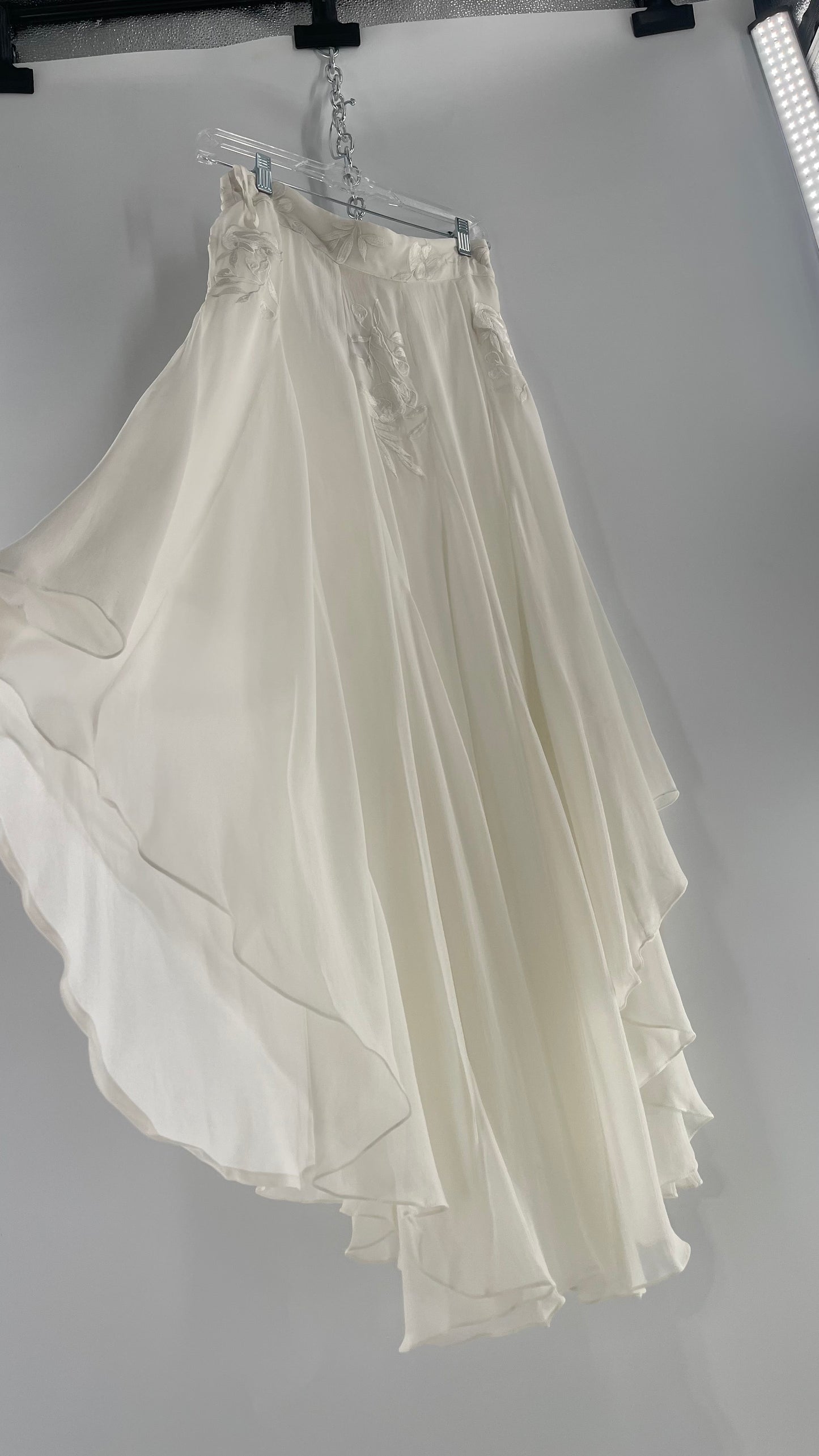 ROCOCO SAND White Hankerchief Hem Skirt with Embroidered Waistline (Medium)