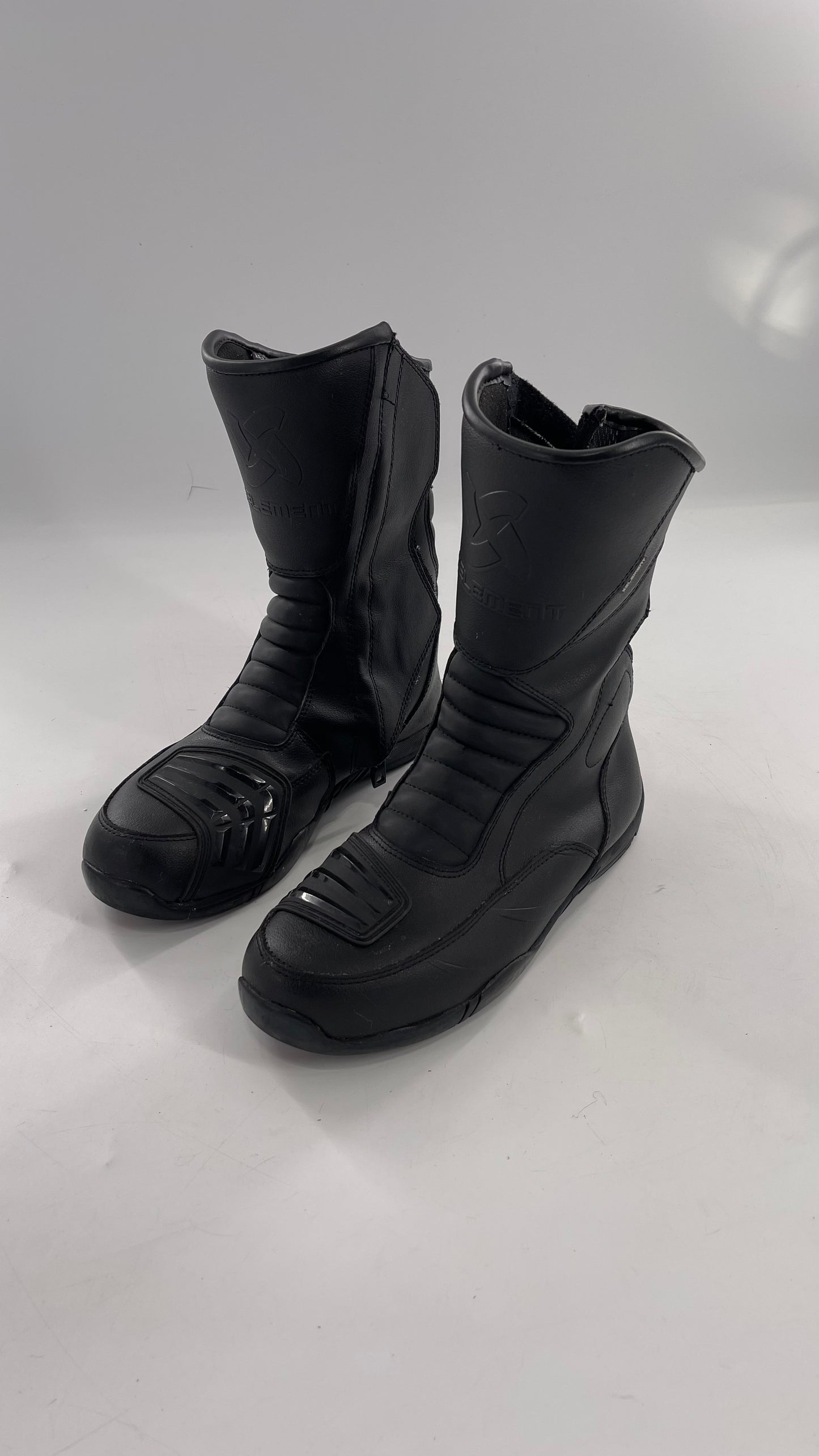 XELEMENT Black Leather Motorcycle Motocross Riding Boots (9.5)