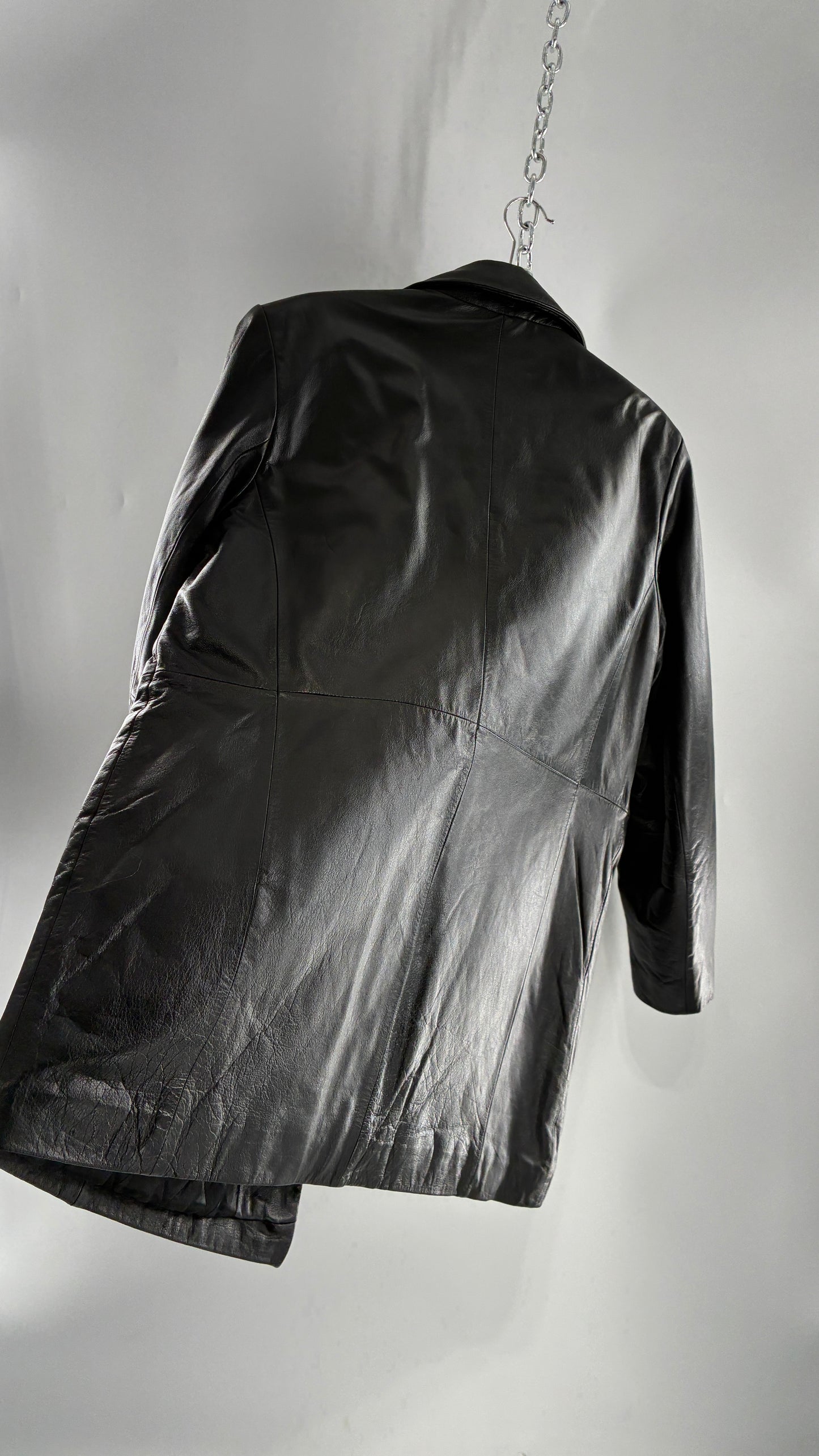 Vintage KATHY IRELAND Black Leather Jacket with Quilted Lining (Large)