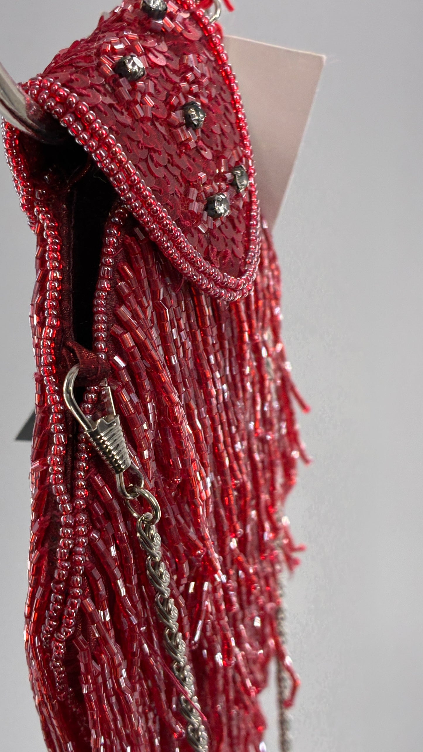 Deadstock Vintage COLLEEN LOPEZ Beaded Red Fringe Purse with Tags Attached