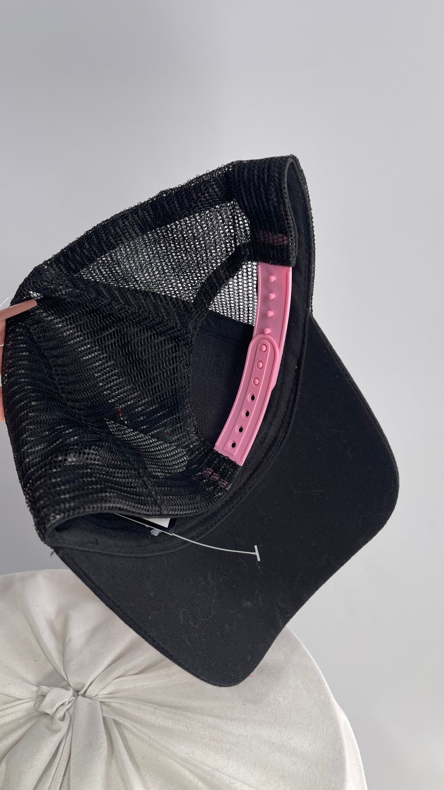 Black Pink Heart Embroidered Trucker Hat