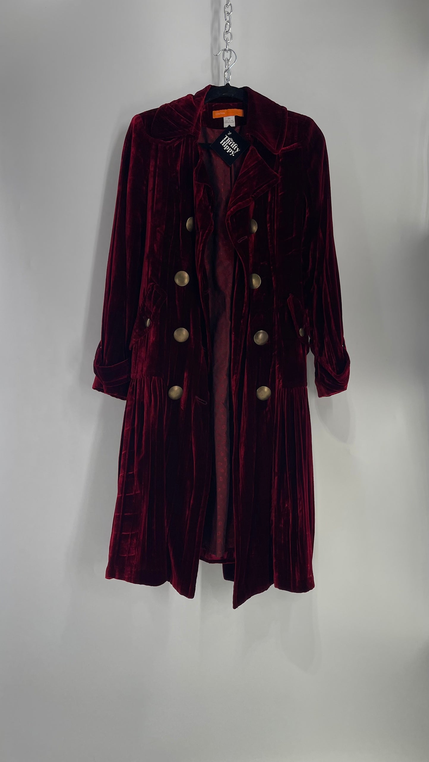 Cynthia Steffe Oxblood Red Velvet Double Breasted Gold Button Coat (XS)