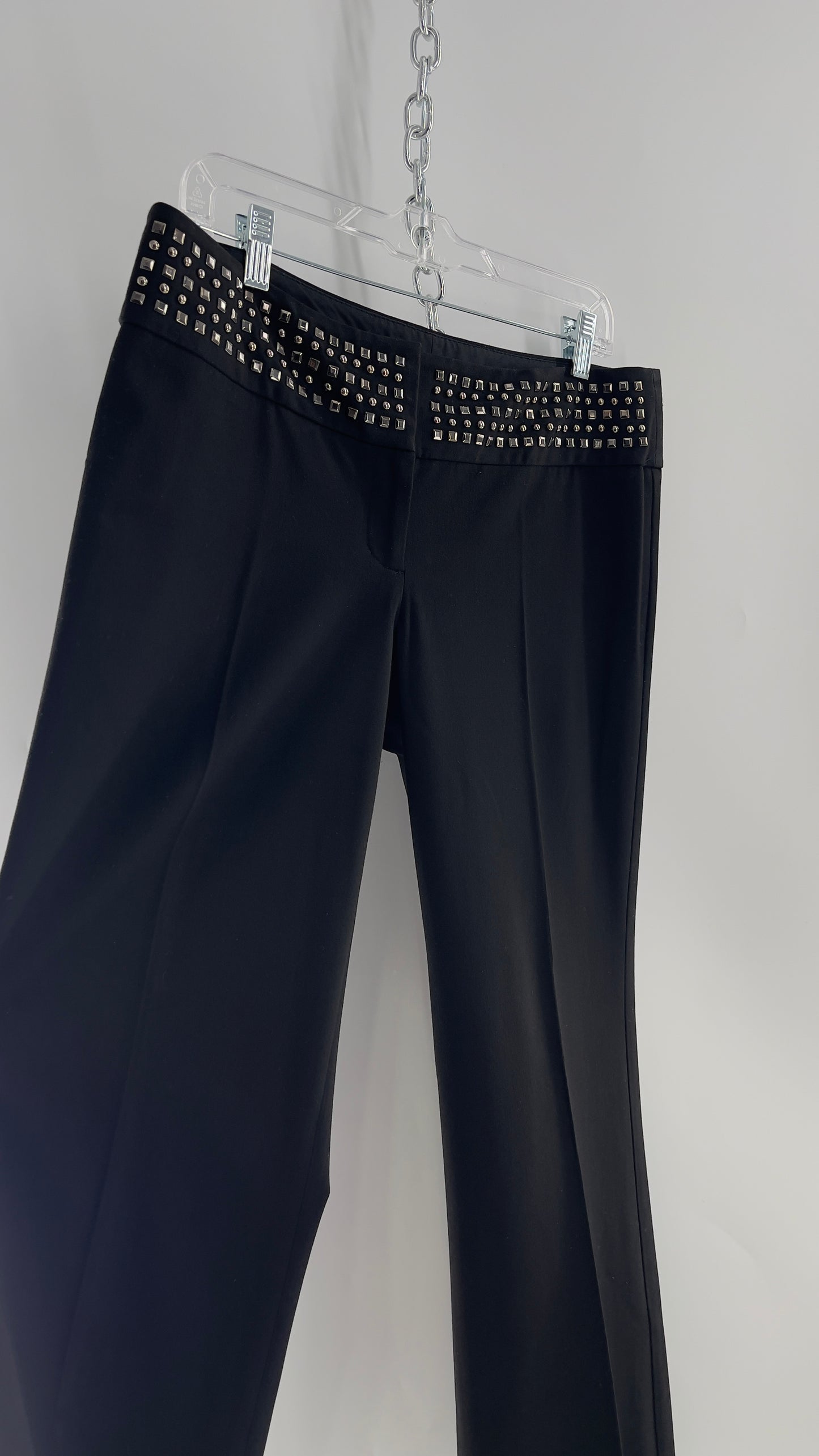 VINTAGE Express Black Low Waist Trouser with Studded Waistline and Kickflare Hem (8)