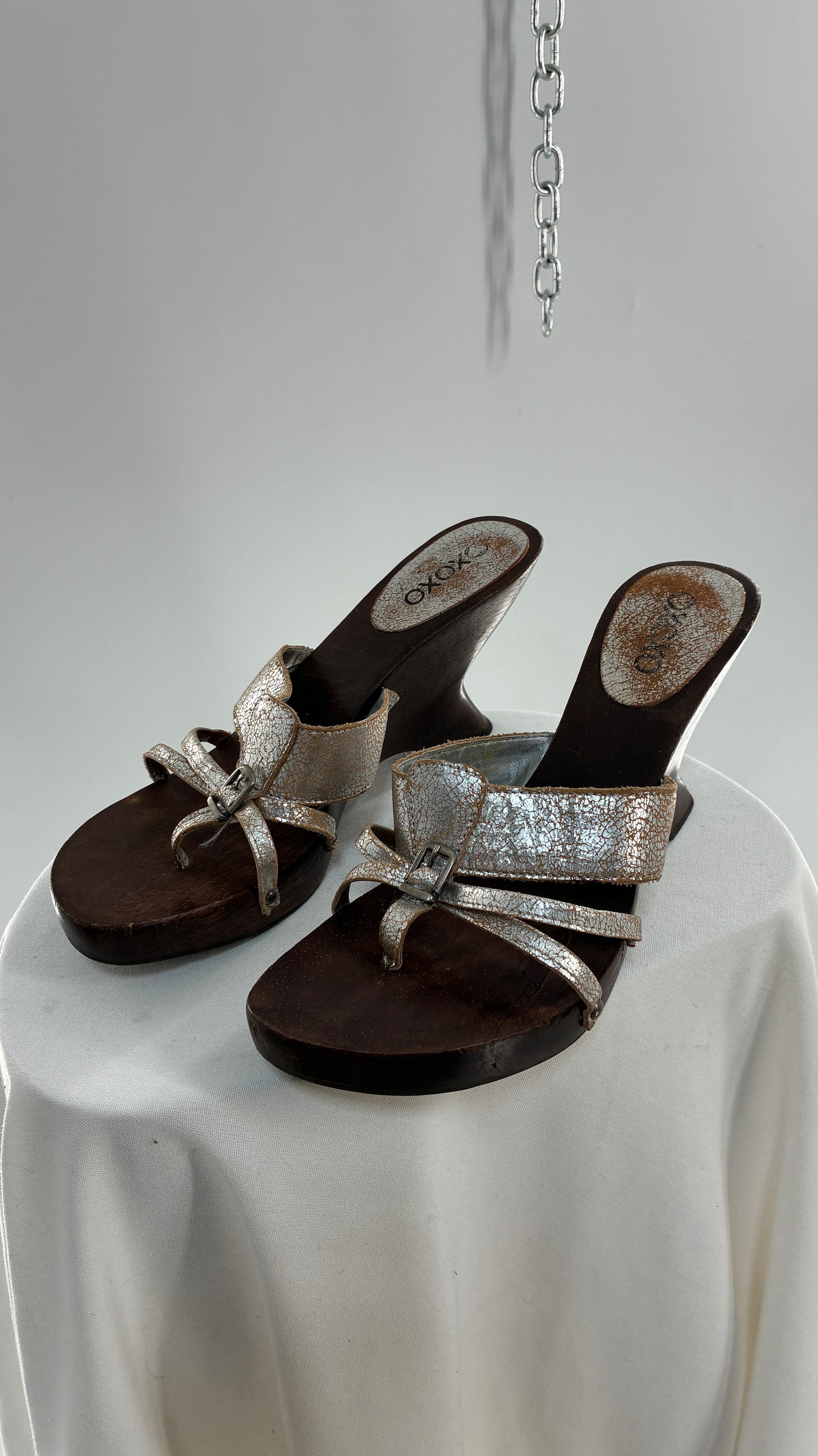Vintage XOXO Wooden Wedge Heel with Silver Caging (9)