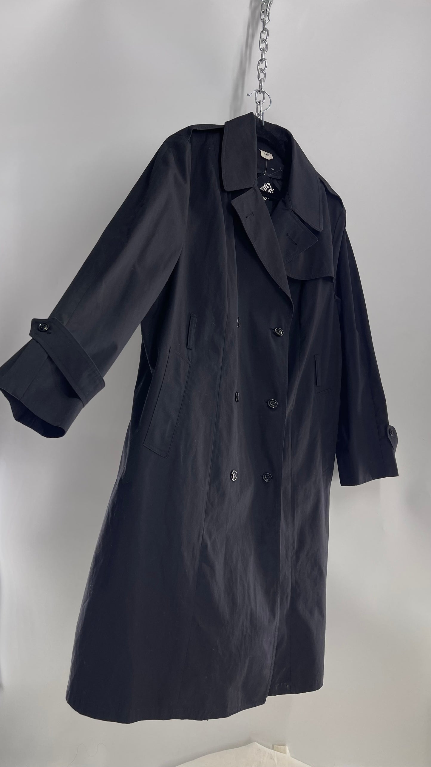 Vintage Black Industrial Style Canvas Trench Coat without Belt (Large)