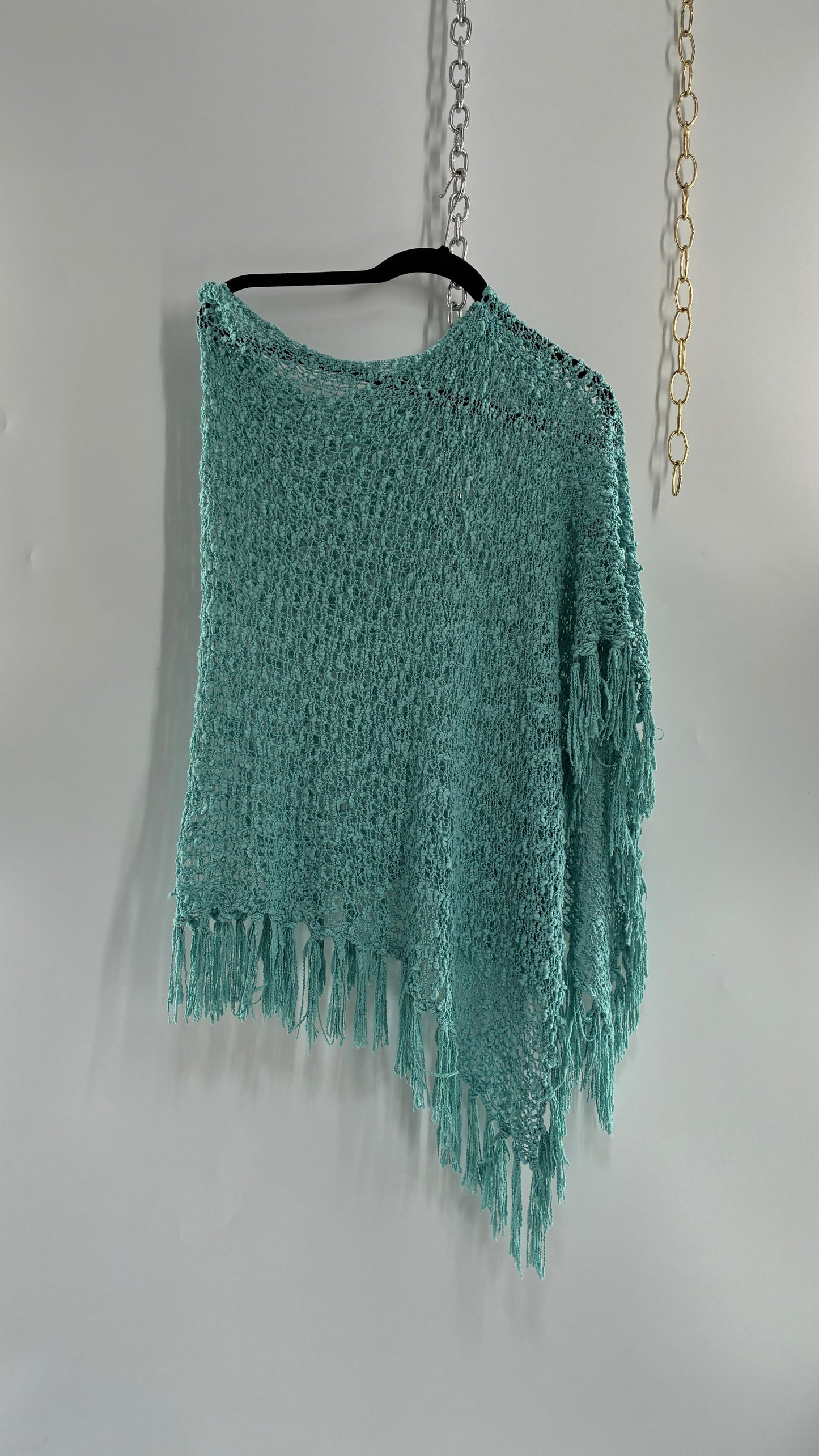 Vintage Blue Open Knit Poncho (One Size)