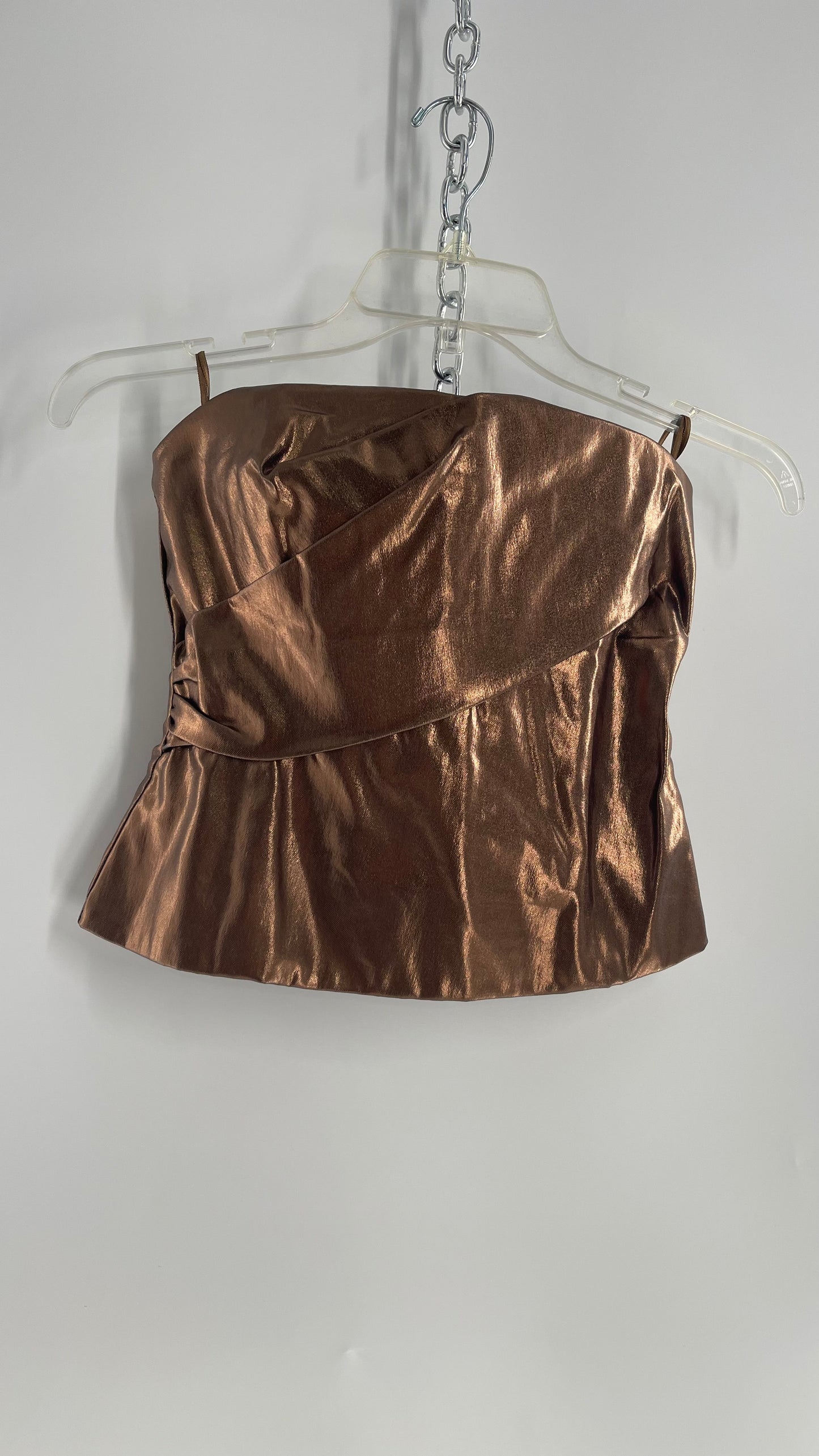 ZARA Metallic Bronze Bustier With Draping Detail and Tags Attached (Small)