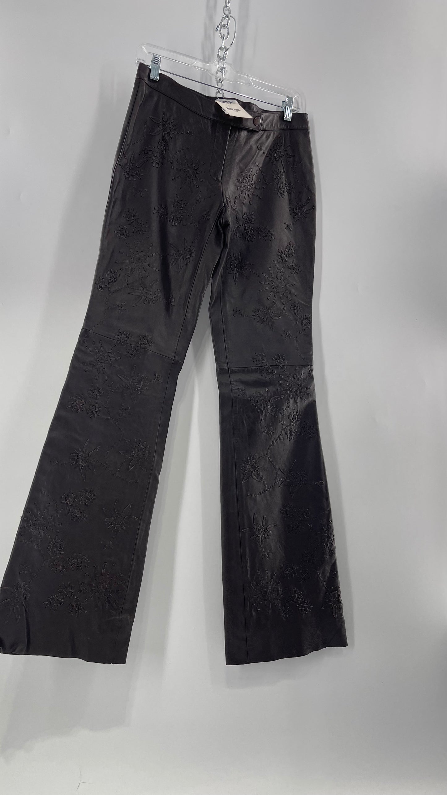 Moschino Brown Leather Embroidered Pants (10) ***WITH TAGS***