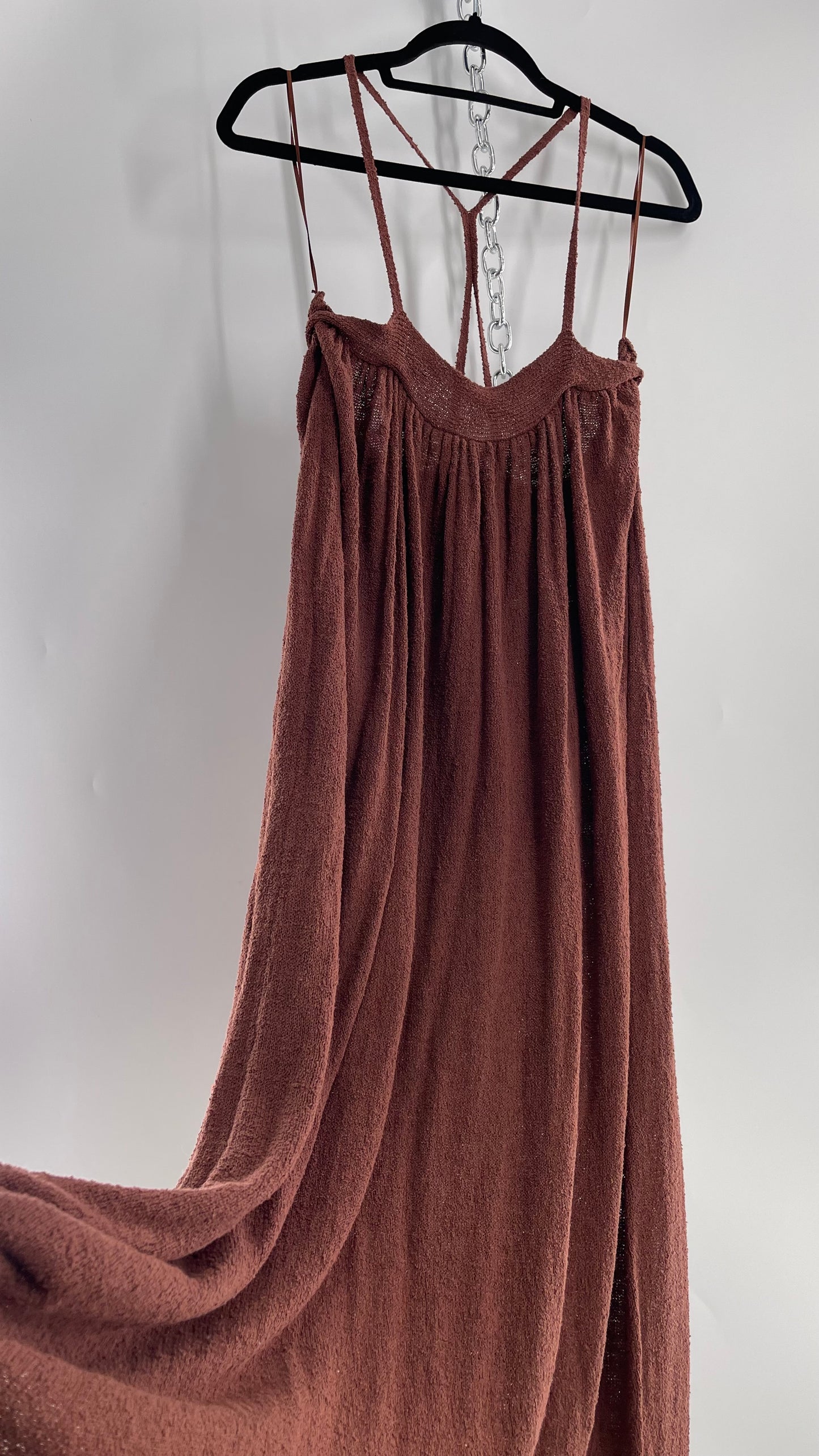 Free People Under the Stars Textured Brown Heavy Knit Maxi Dress  (Medium)