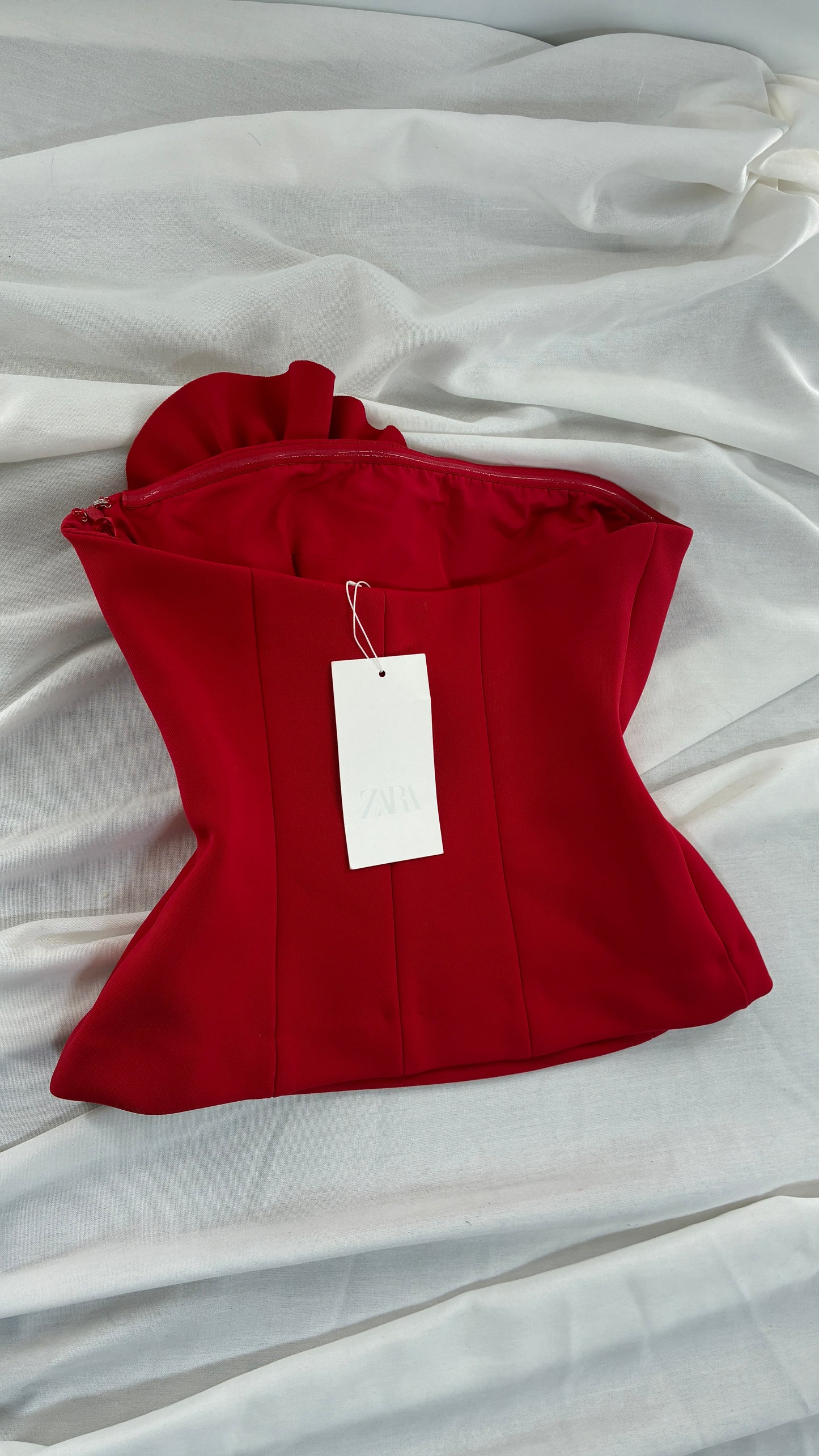 ZARA Red Corset with Oversized Rosette Detail and tags attached  (Small)