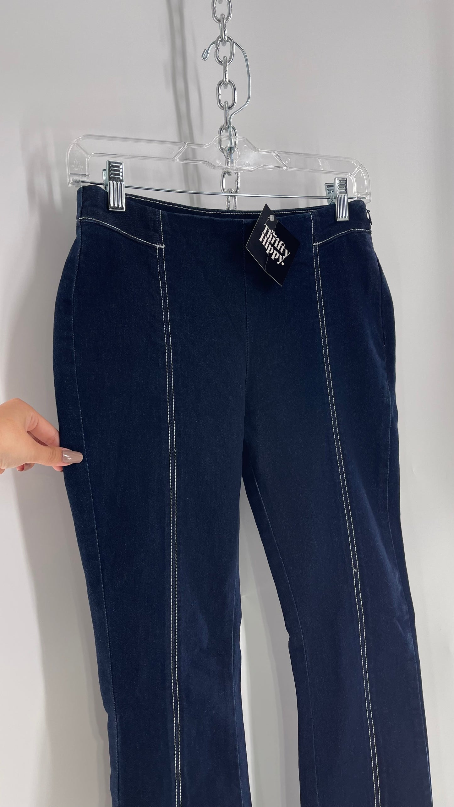 BDG Urban Outfitters Low Rise Dark Wash Jeans/Denim Kick Flares with White Contrast Stitch (26)