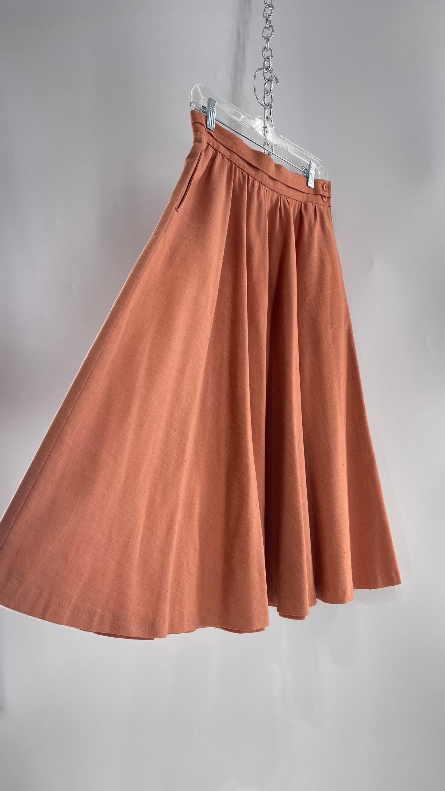 Vintage David N Linen Look Apricot Pink/Orange Circle Skirt with Pockets (9/10)