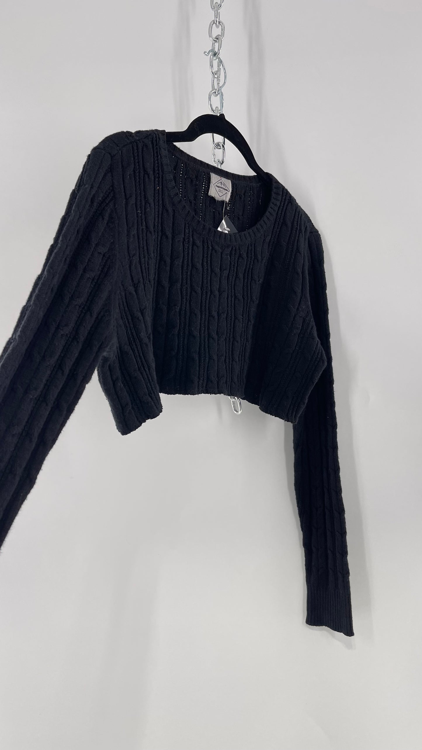 Urban Outfitters Reworked Cropped Cableknit Black Sweater (Medium)