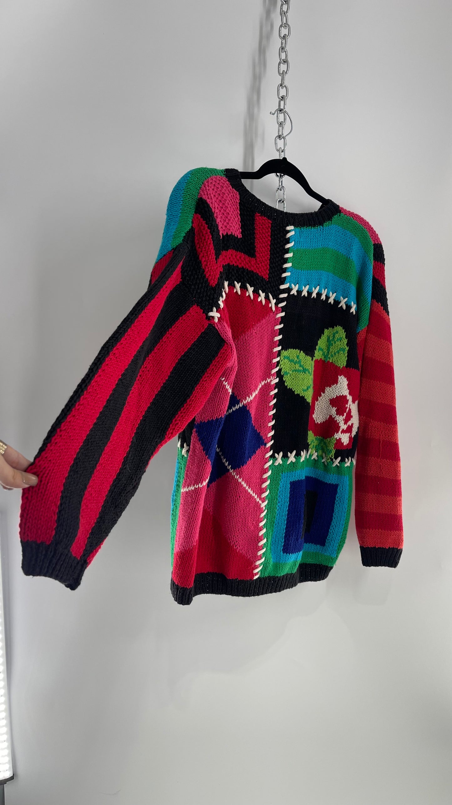 Vintage Daniel Caron Abstract 55% Ramie Argyle Stripes Sweater (Small)