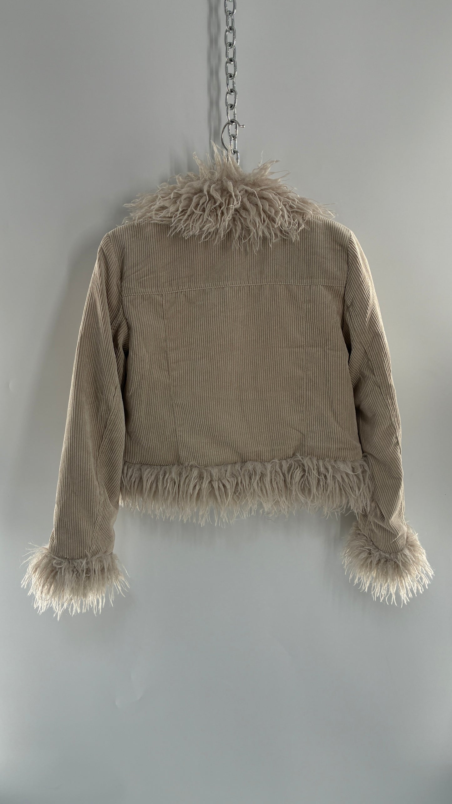 Love Tree Off White Corduroy Jacket with Faux Mongolian Trim Collar and Cuffs Tags Attached (Small)