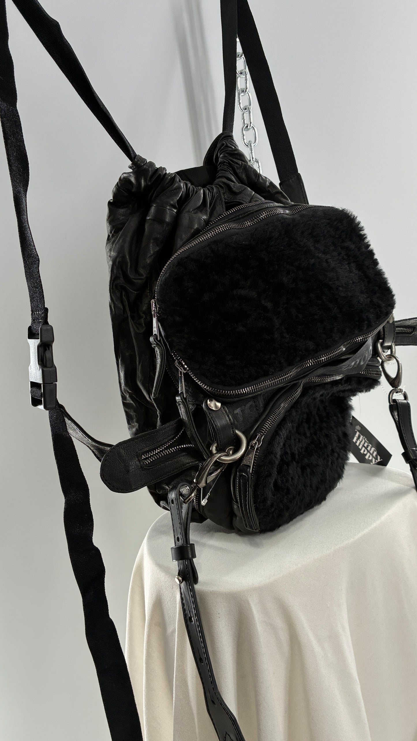 GIORGIO BRATO Black Lamb Leather Convertible Shoulder Bag and Backpack