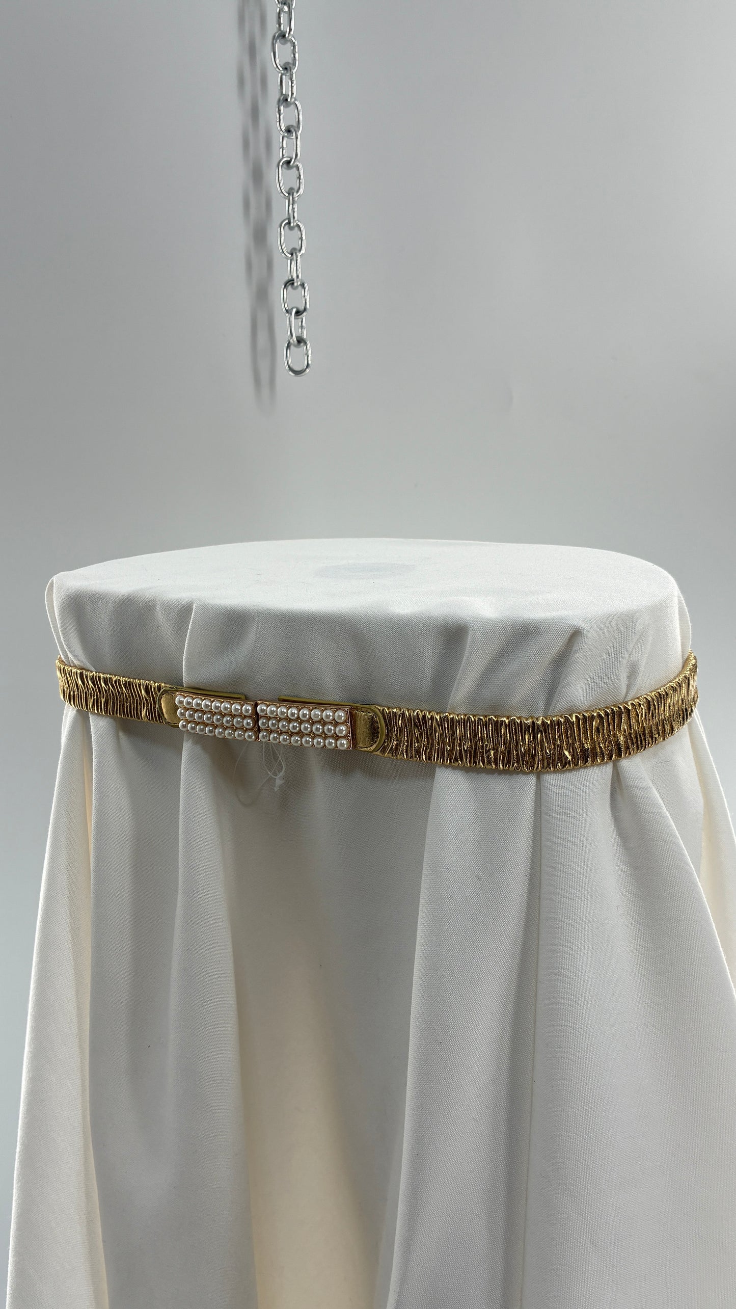Vintage Gold Stretchy Belt with Pearl Buckle Detail (M/L)