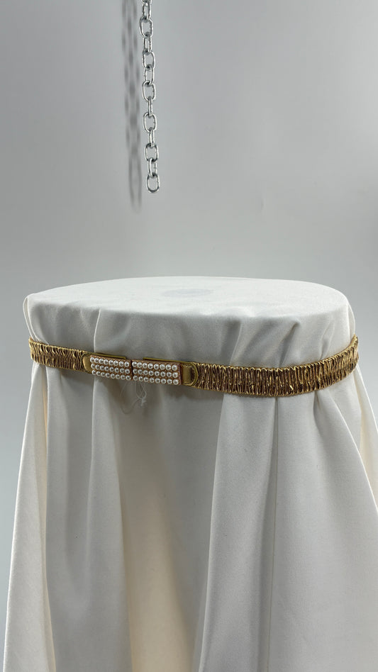 Vintage Gold Stretchy Belt with Pearl Buckle Detail (M/L)