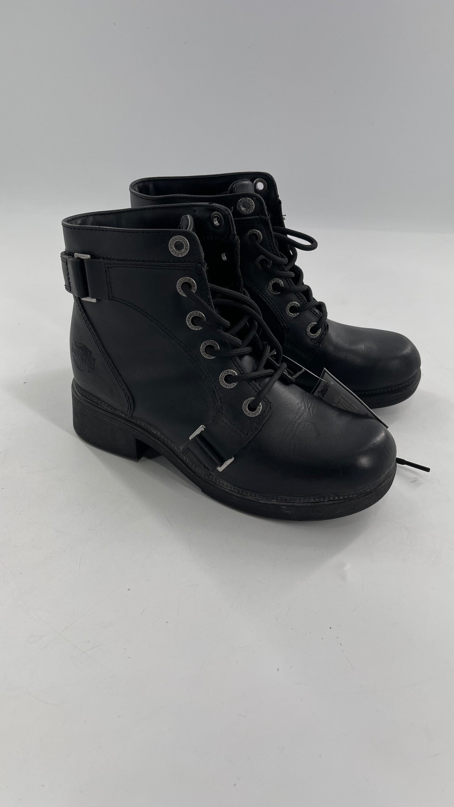 Harley Davidson Black Leather Combat Boots (8.5)