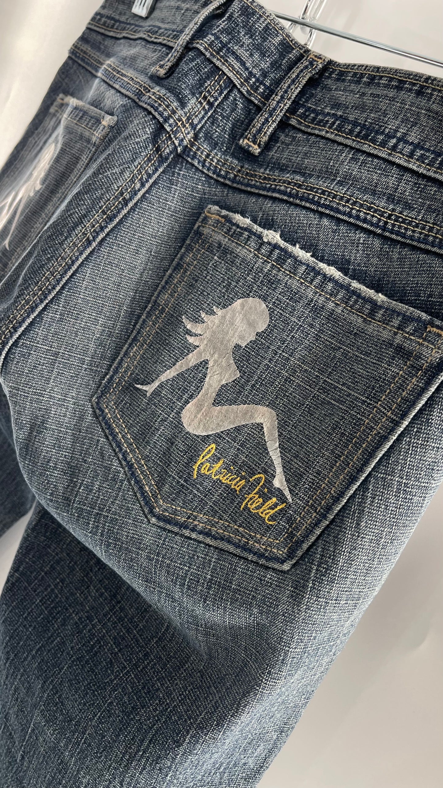 Vintage Smart AS JEANS Light Wash with Silver Metallic Female Posing Silhouette and Paulina Field Embroidery (28)