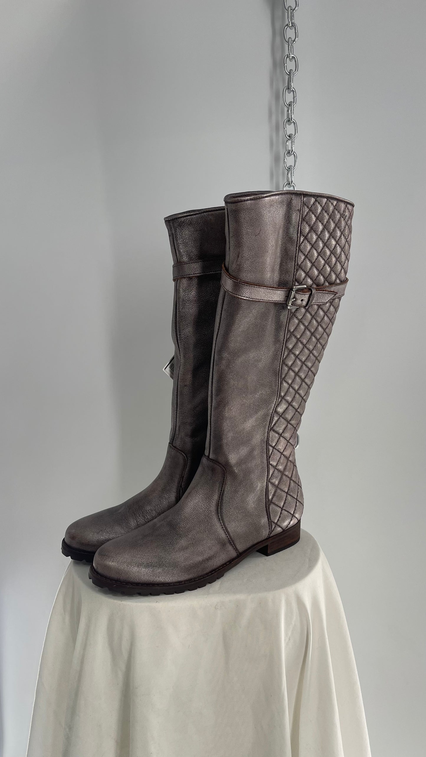 COCO Matisse Metallic Gun Powder Grey Quilted Knee High Boots Made in Brazil (9)