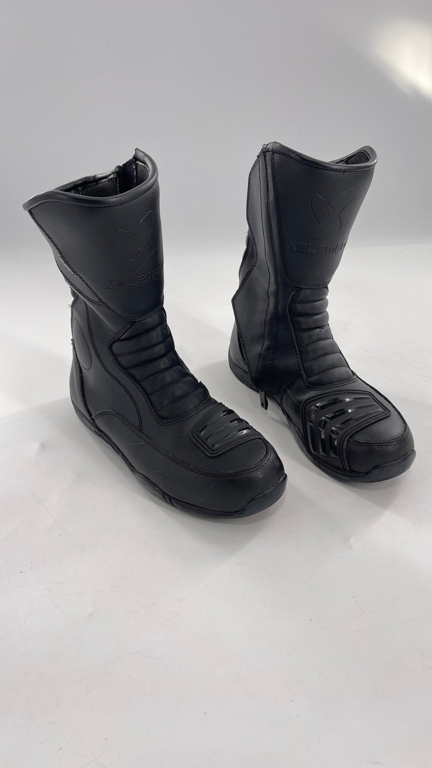 XELEMENT Black Leather Motorcycle Motocross Riding Boots (9.5)