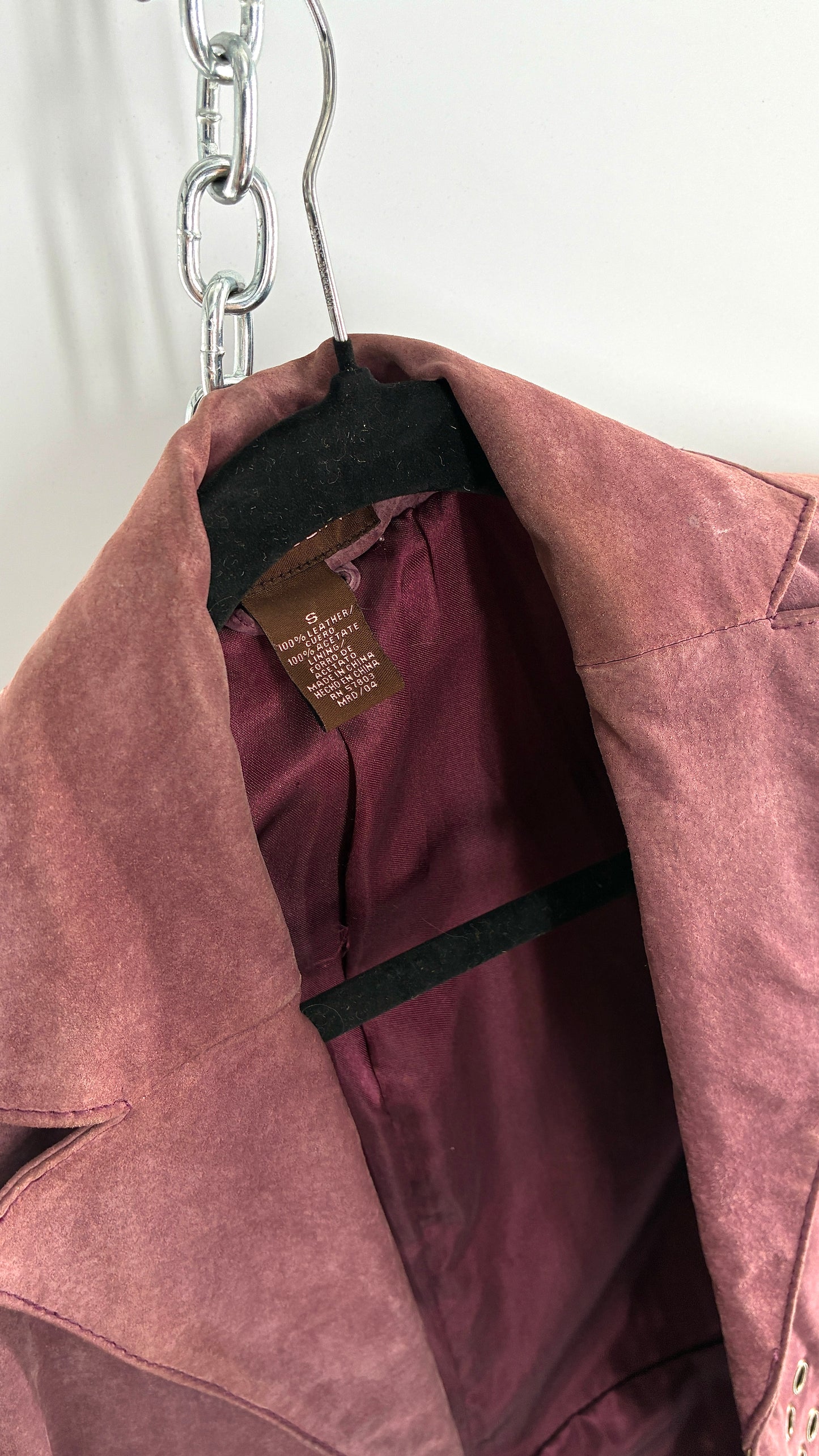 Vintage BANDOLINO Genuine Suede Dusty Mauve Coat with Gold Grommet Detailing (Small)