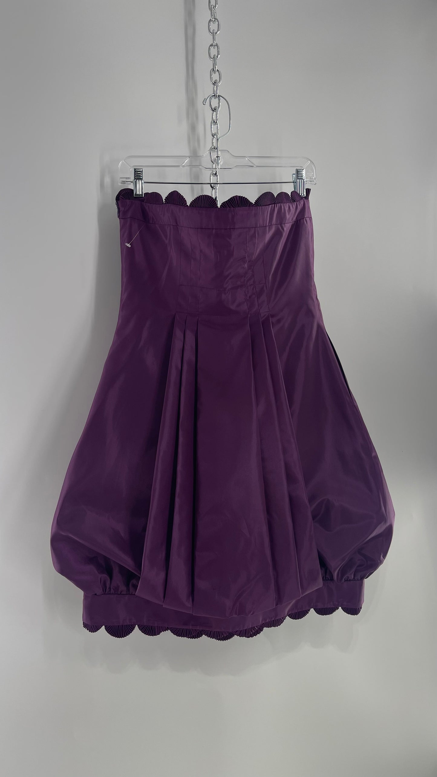 Vintage Liz Elana Purple Bubble Hem Mini Dress with Boned Corseted Bodice and Pleated Accordion Scalloping (8)