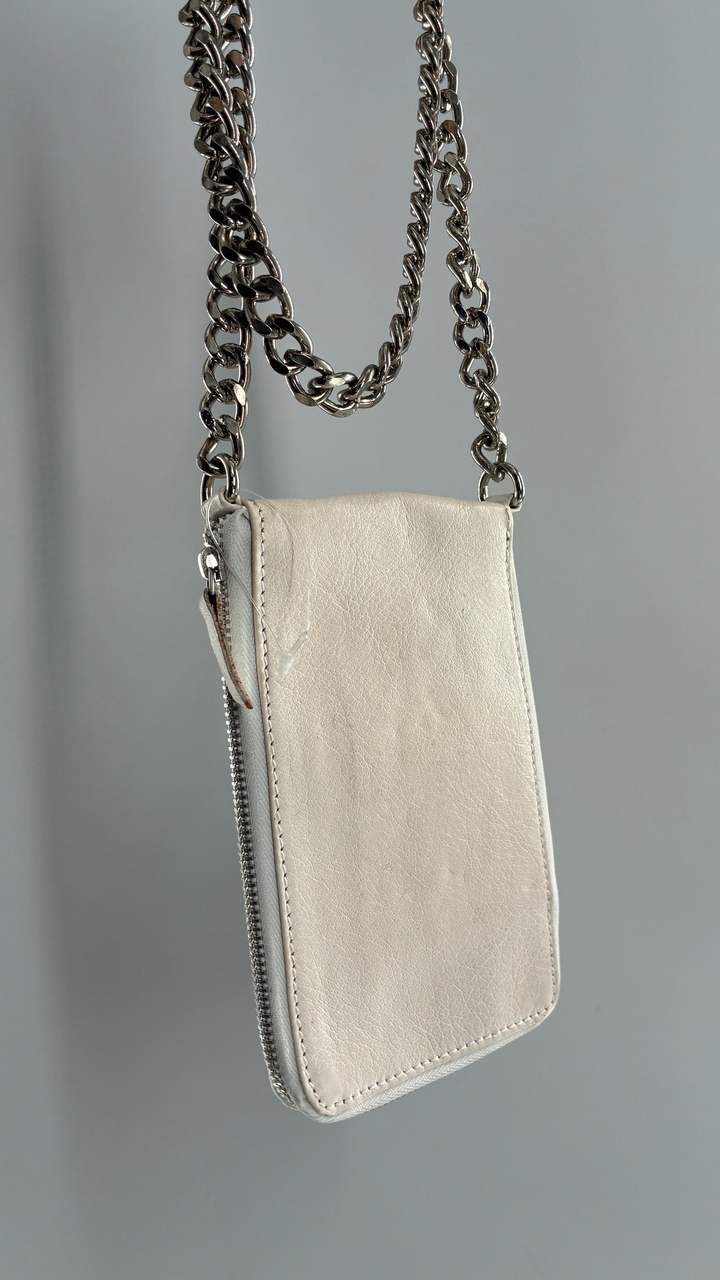 Free People Off White Leather Phone Purse with Heavy Metal Chain Strap