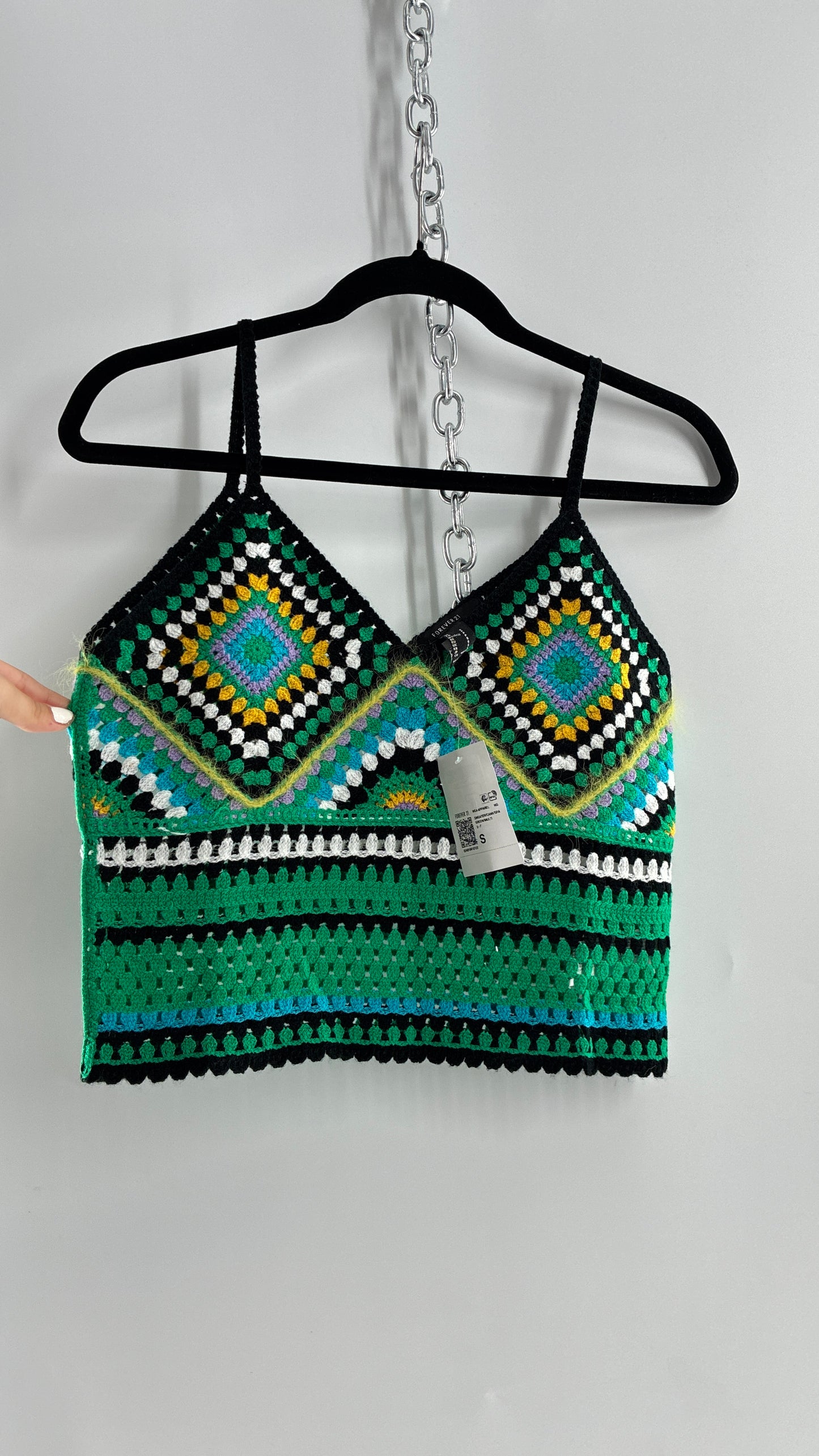 Vintage Crochet Knit Kelly Green Sleeveless Top with Tags Attached (Small)